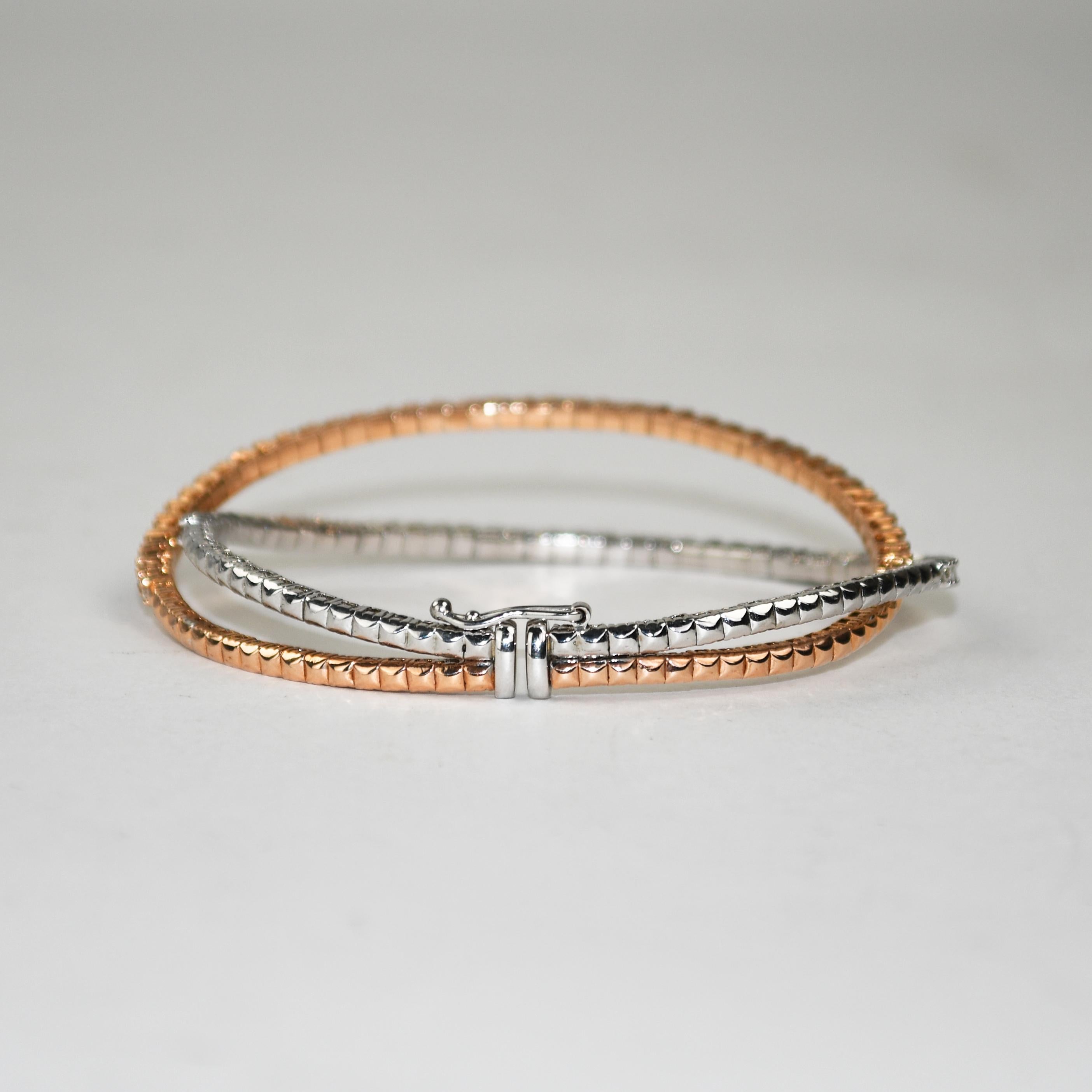 Taille ronde Bracelet en or bicolore 14K avec diamants 3.00ct en vente