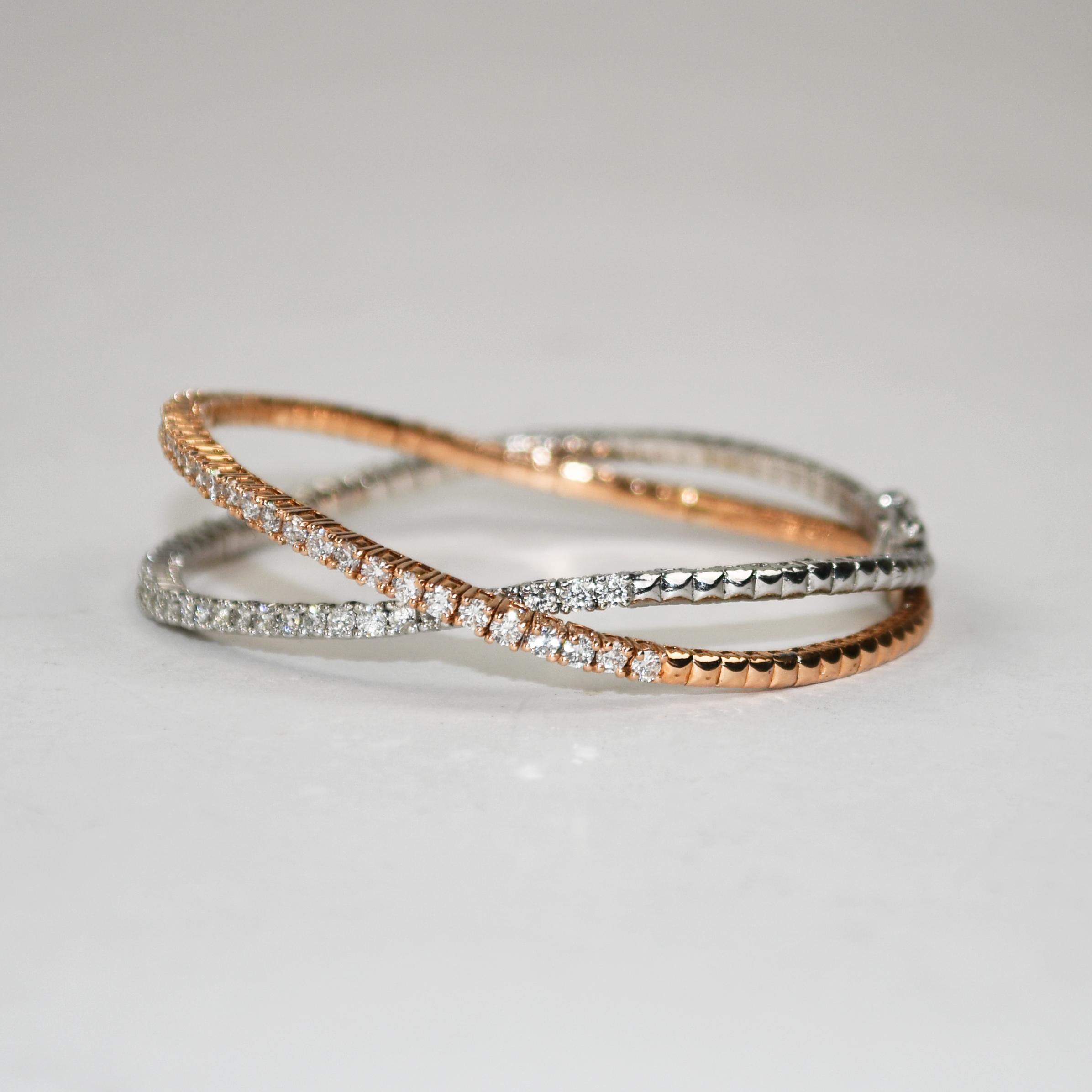 Bracelet en or bicolore 14K avec diamants 3.00ct Excellent état - En vente à Laguna Beach, CA