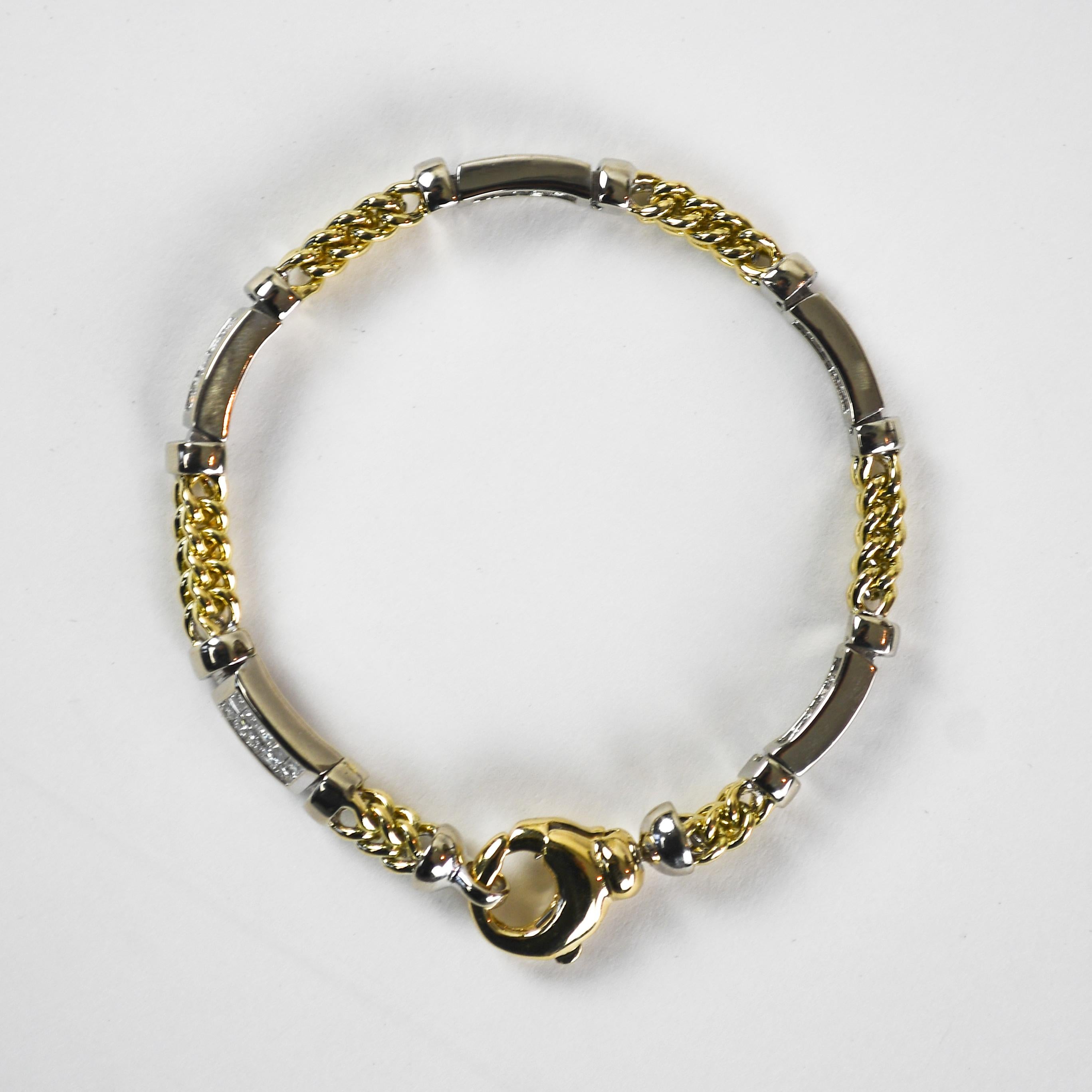 Bracelet en or bicolore 14 carats avec diamants 1,50 carat Unisexe en vente