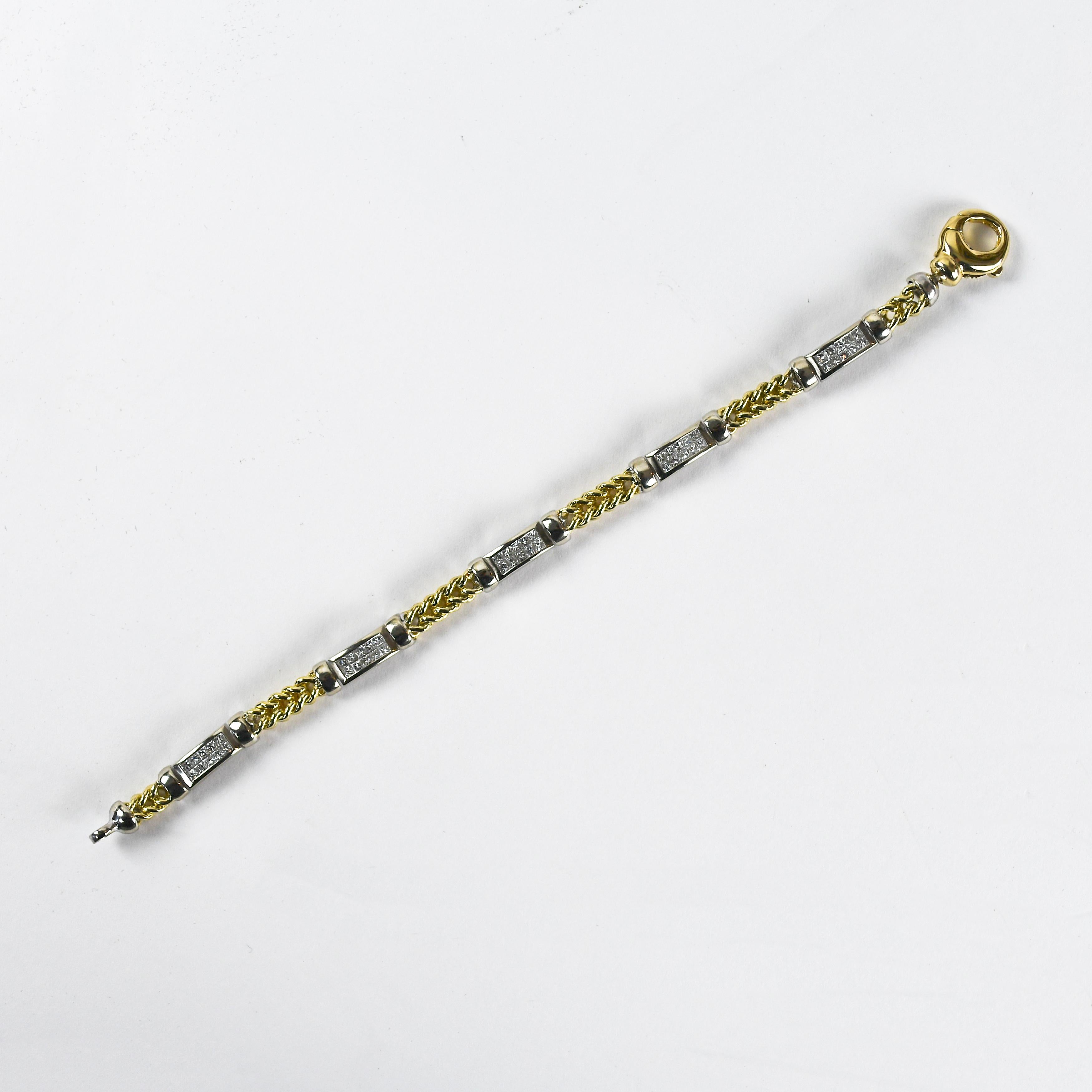 Bracelet en or bicolore 14 carats avec diamants 1,50 carat en vente 1