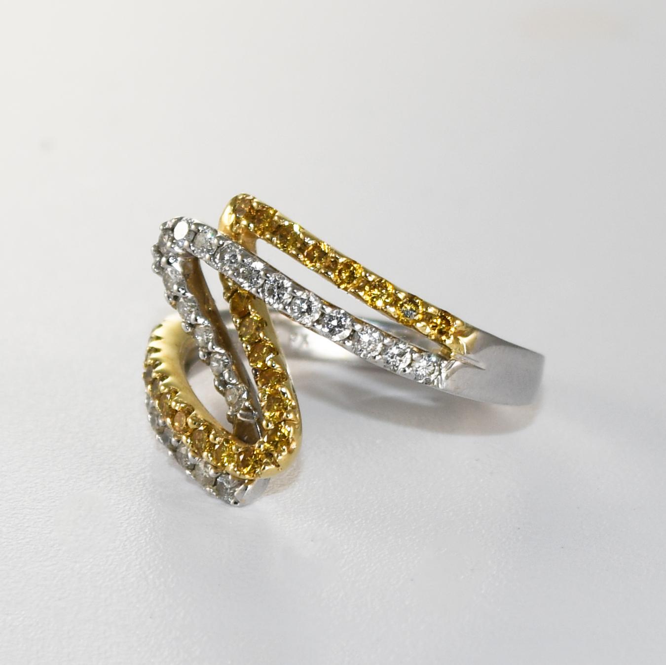 Anello Cocktail in oro 14K bicolore con diamante 1,00ct in vendita 1