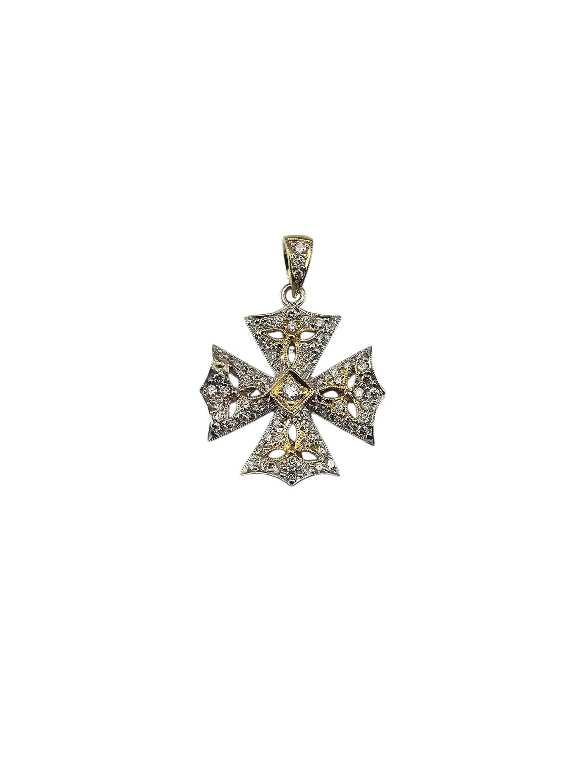Ciondolo a croce con diamante in oro 14K a due toni #23552