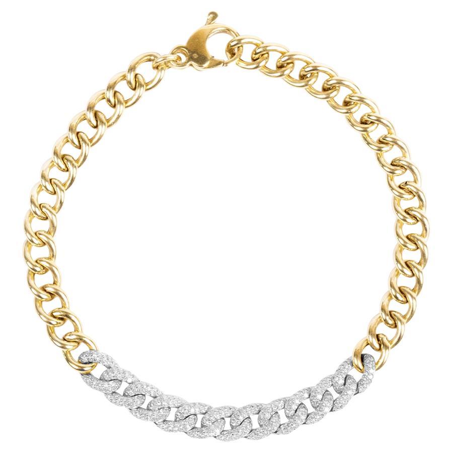 14Karat Two Tone Gold Diamond Cuban Link Bracelet For Sale