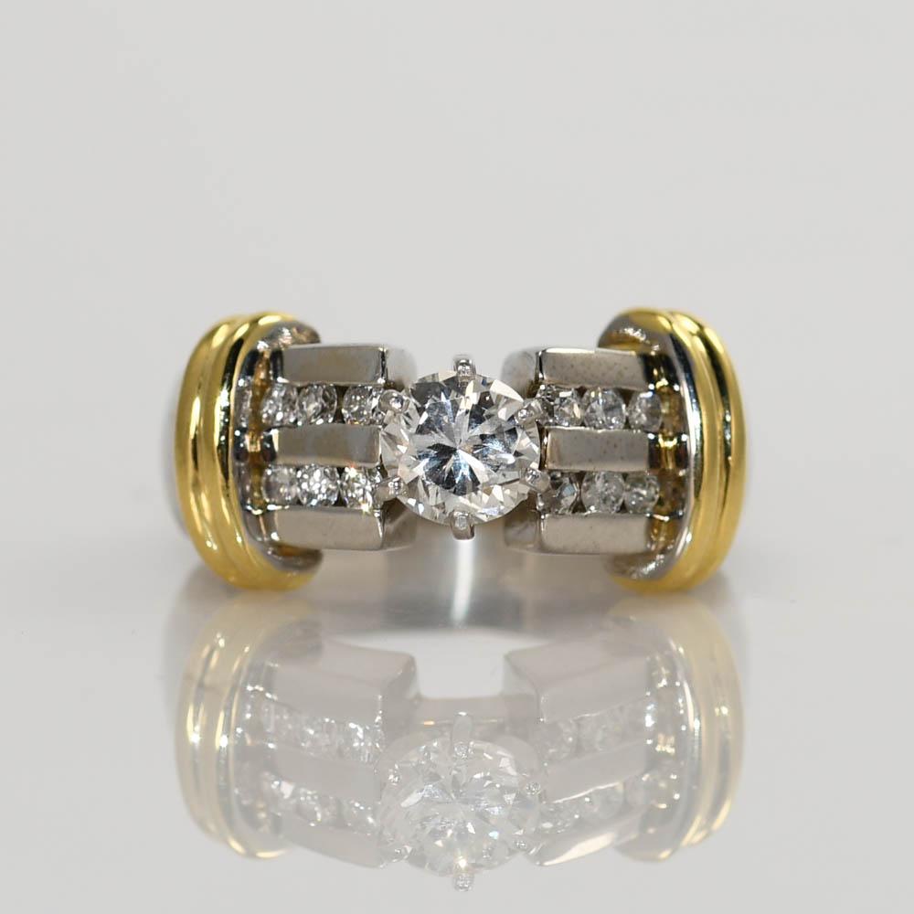 Anello in oro 14K bicolore con diamante 0,80ct in vendita 2