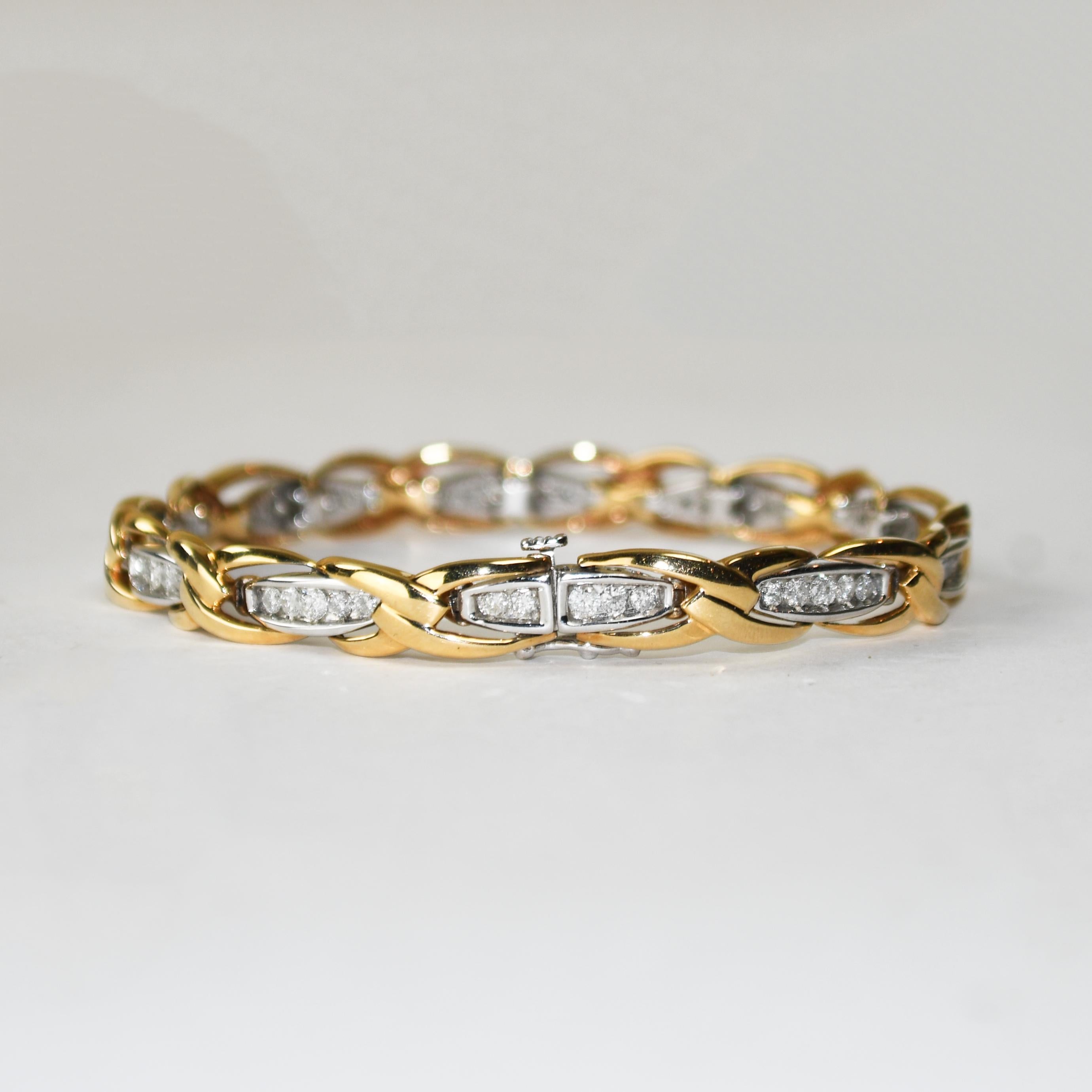 Taille ronde Bracelet tennis en or bicolore 14 carats avec diamants 1,00 carat en vente