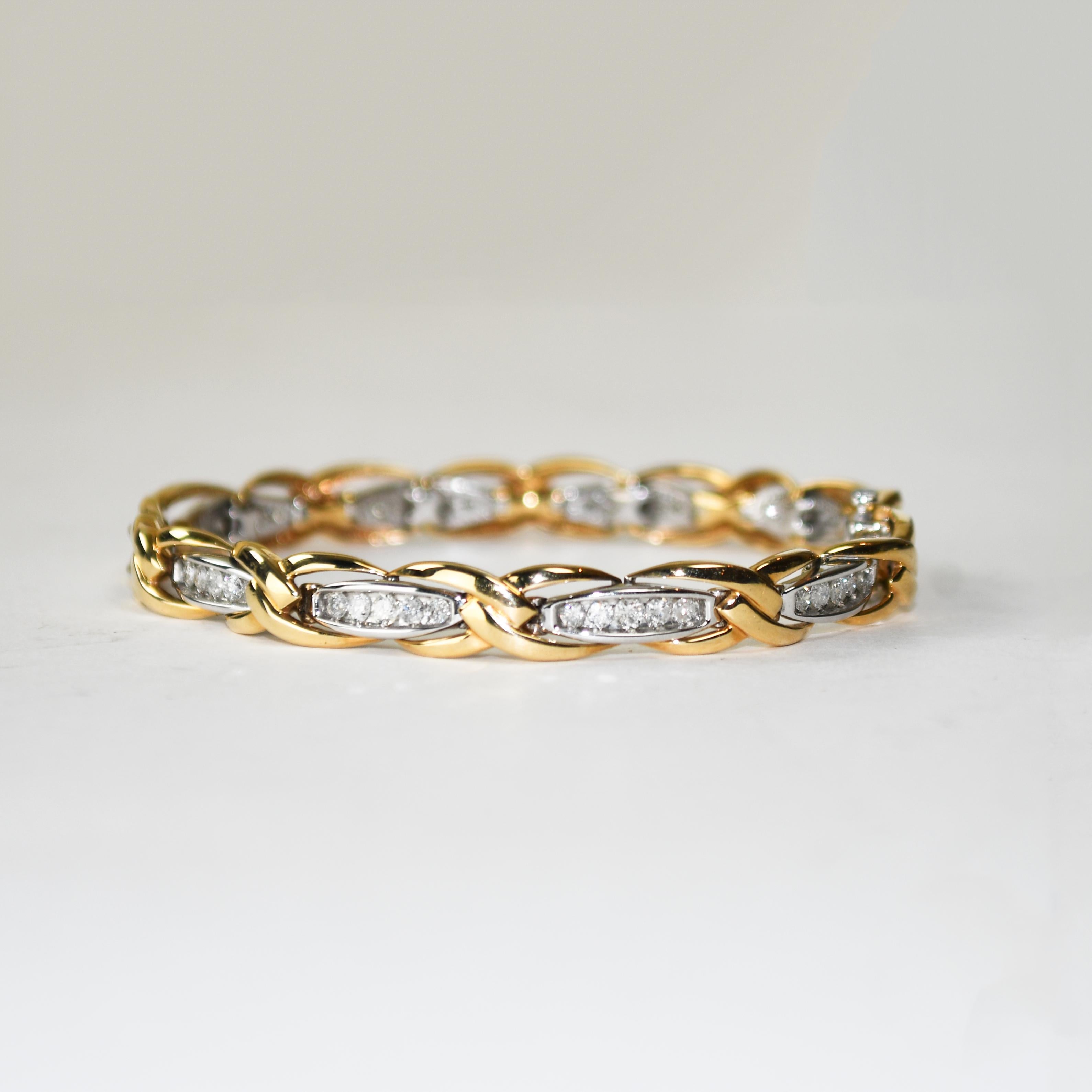 Bracelet tennis en or bicolore 14 carats avec diamants 1,00 carat Excellent état - En vente à Laguna Beach, CA