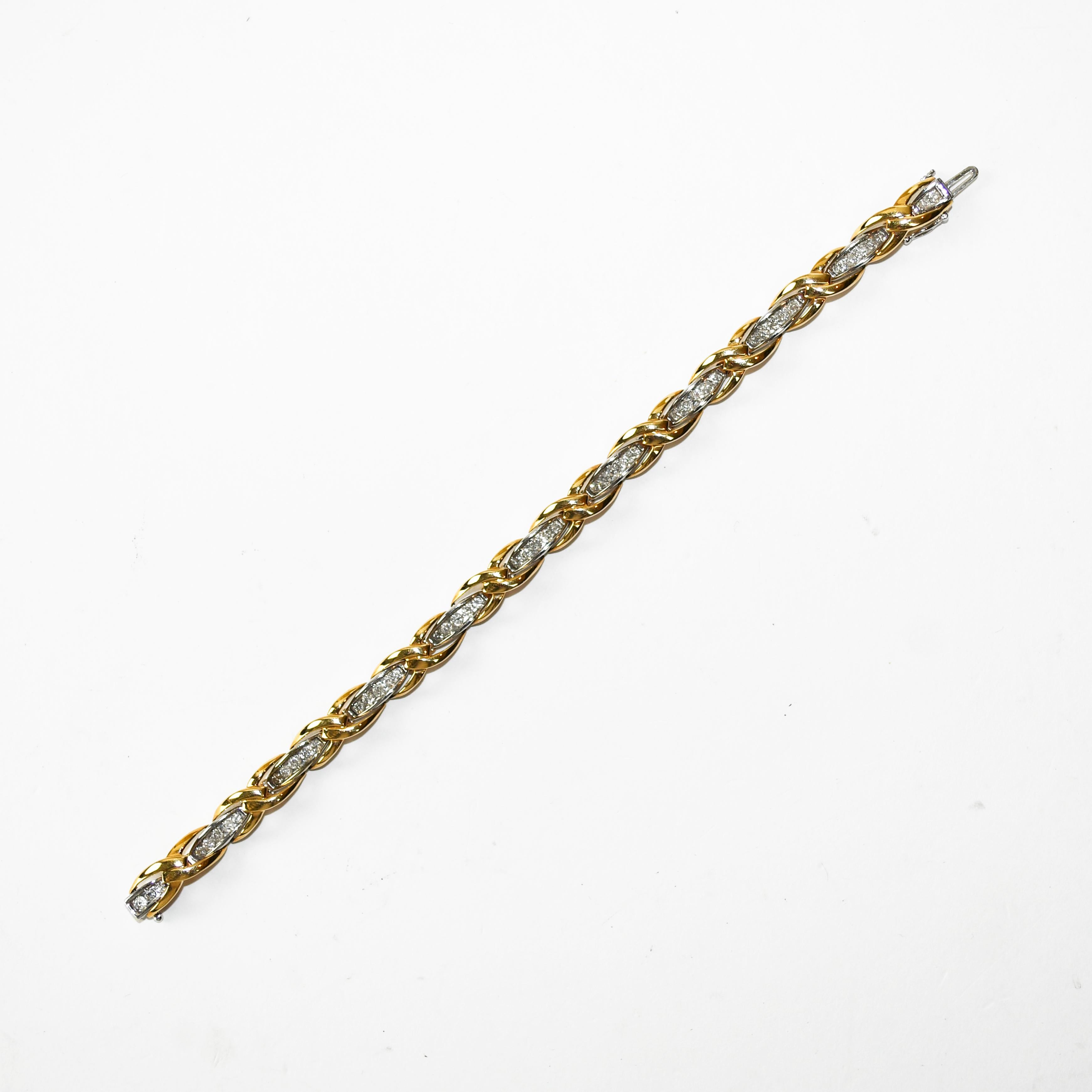 Bracelet tennis en or bicolore 14 carats avec diamants 1,00 carat Unisexe en vente