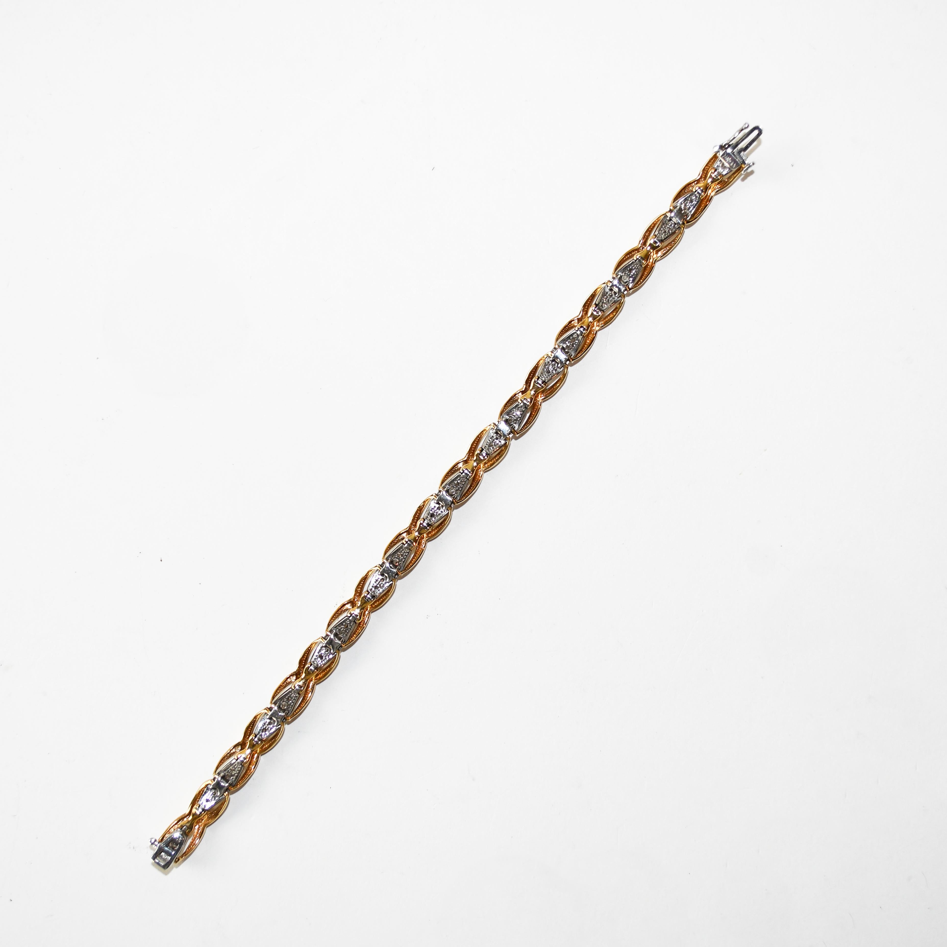 Bracelet tennis en or bicolore 14 carats avec diamants 1,00 carat en vente 1
