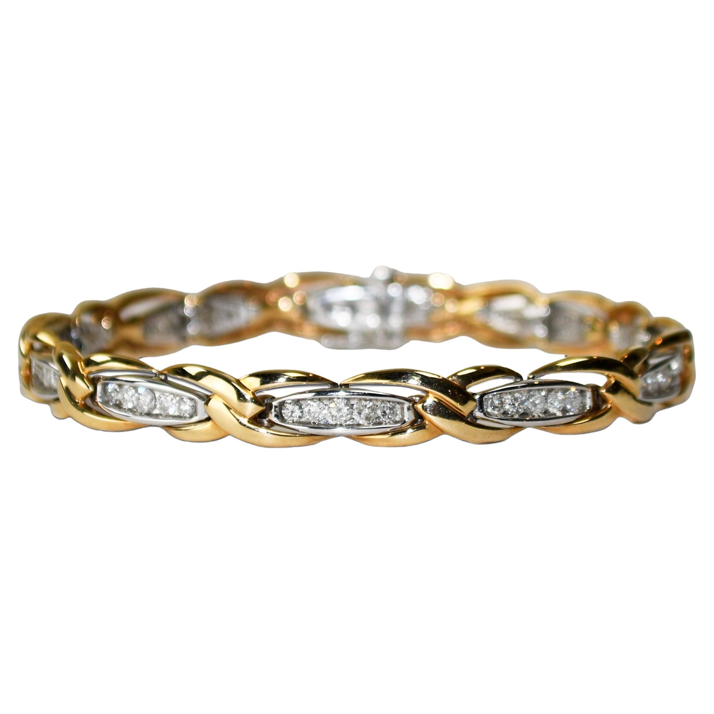 Bracciale tennis in oro 14K bicolore con diamanti 1,00ct