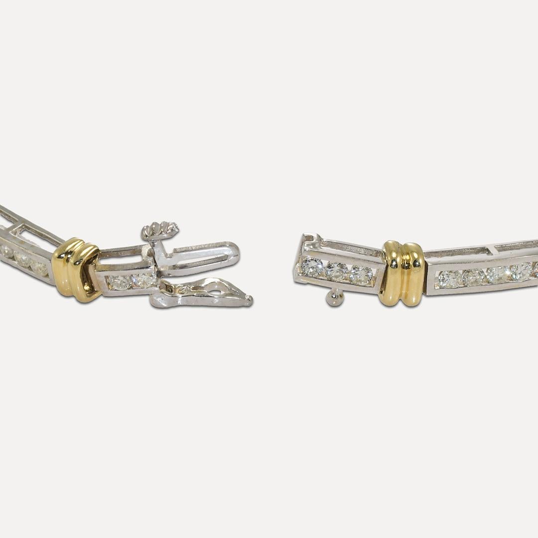 14K zweifarbiges Gold-Diamant-Tennisarmband 1,50 Karat (Rundschliff)
