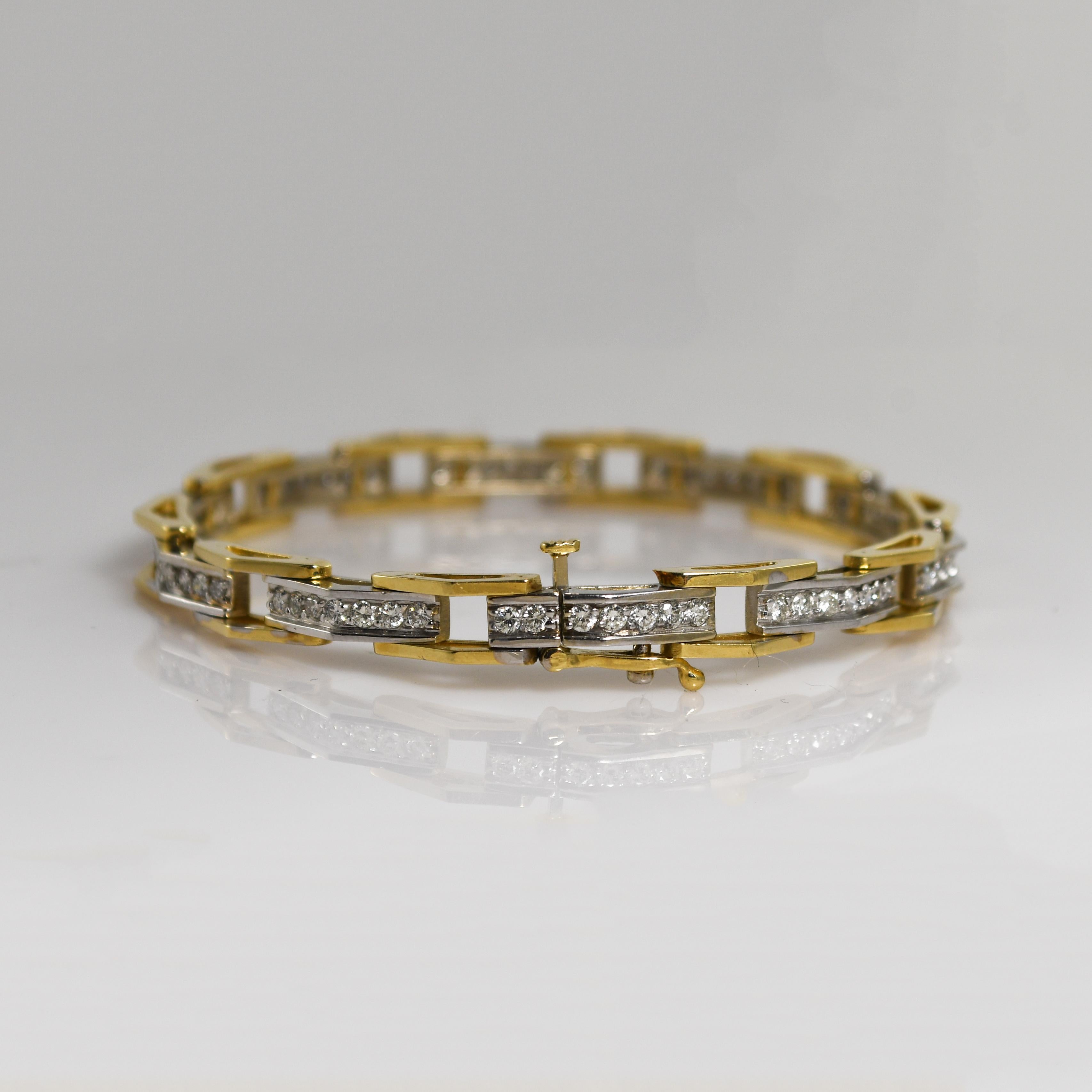 Taglio rotondo Bracciale tennis in oro 14K bicolore con diamanti 1,50ct in vendita
