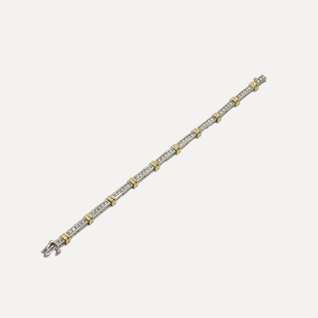 14K zweifarbiges Gold-Diamant-Tennisarmband 1,50 Karat im Zustand „Hervorragend“ in Laguna Beach, CA