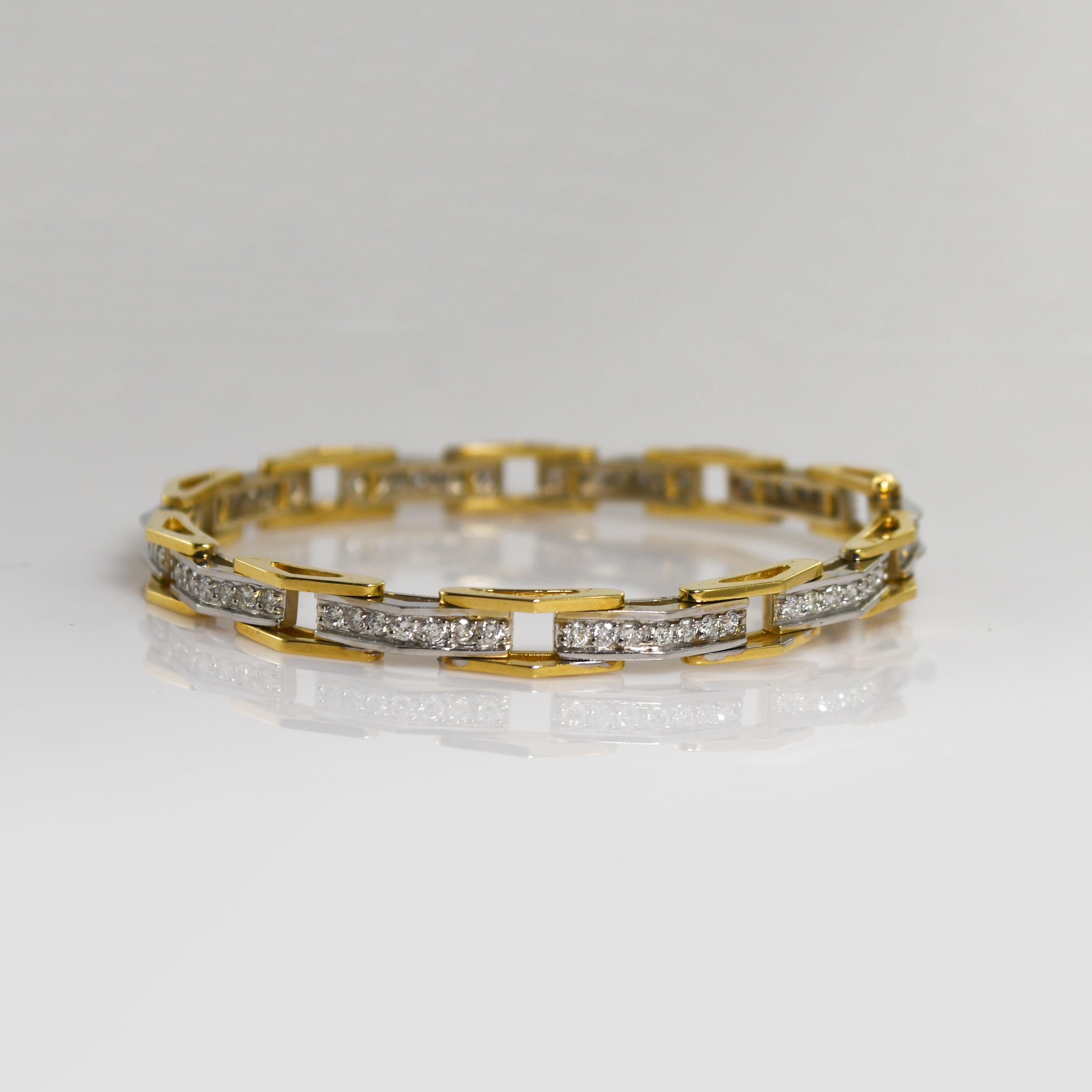 Bracciale tennis in oro 14K bicolore con diamanti 1,50ct In condizioni ottime in vendita a Laguna Beach, CA