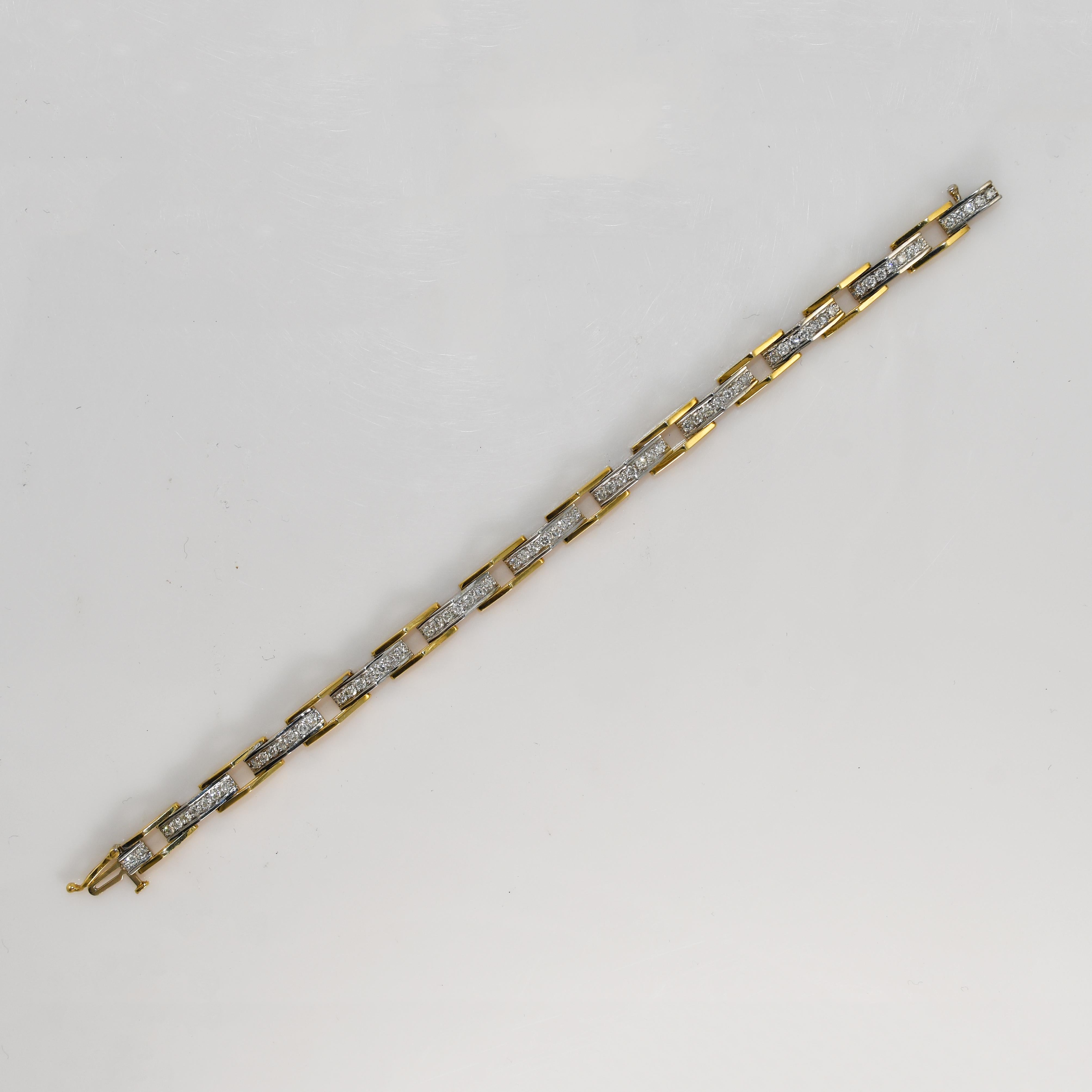 da uomo o donna Bracciale tennis in oro 14K bicolore con diamanti 1,50ct in vendita