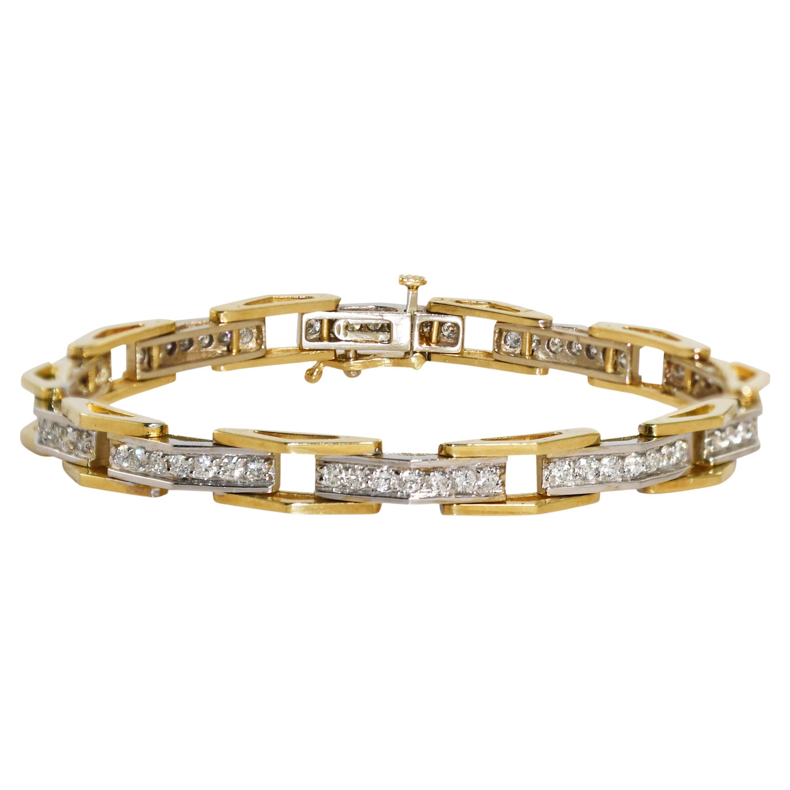 Bracciale tennis in oro 14K bicolore con diamanti 1,50ct