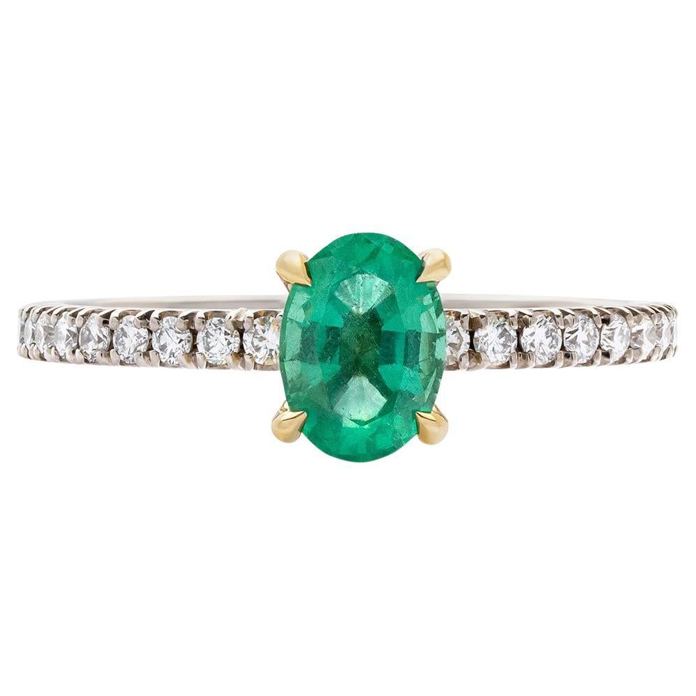 14k zweifarbiger Gold Smaragd Ring - 0,71 ct mit Diamanten - 0,35 ct