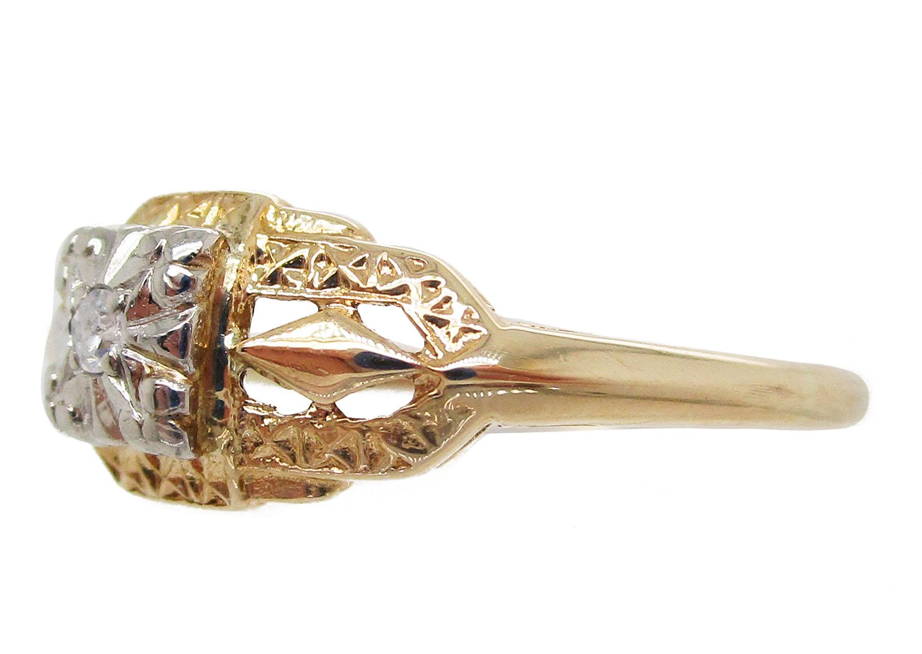 Round Cut 14 Karat Two-Tone Gold Estate Diamond Engagement Ring