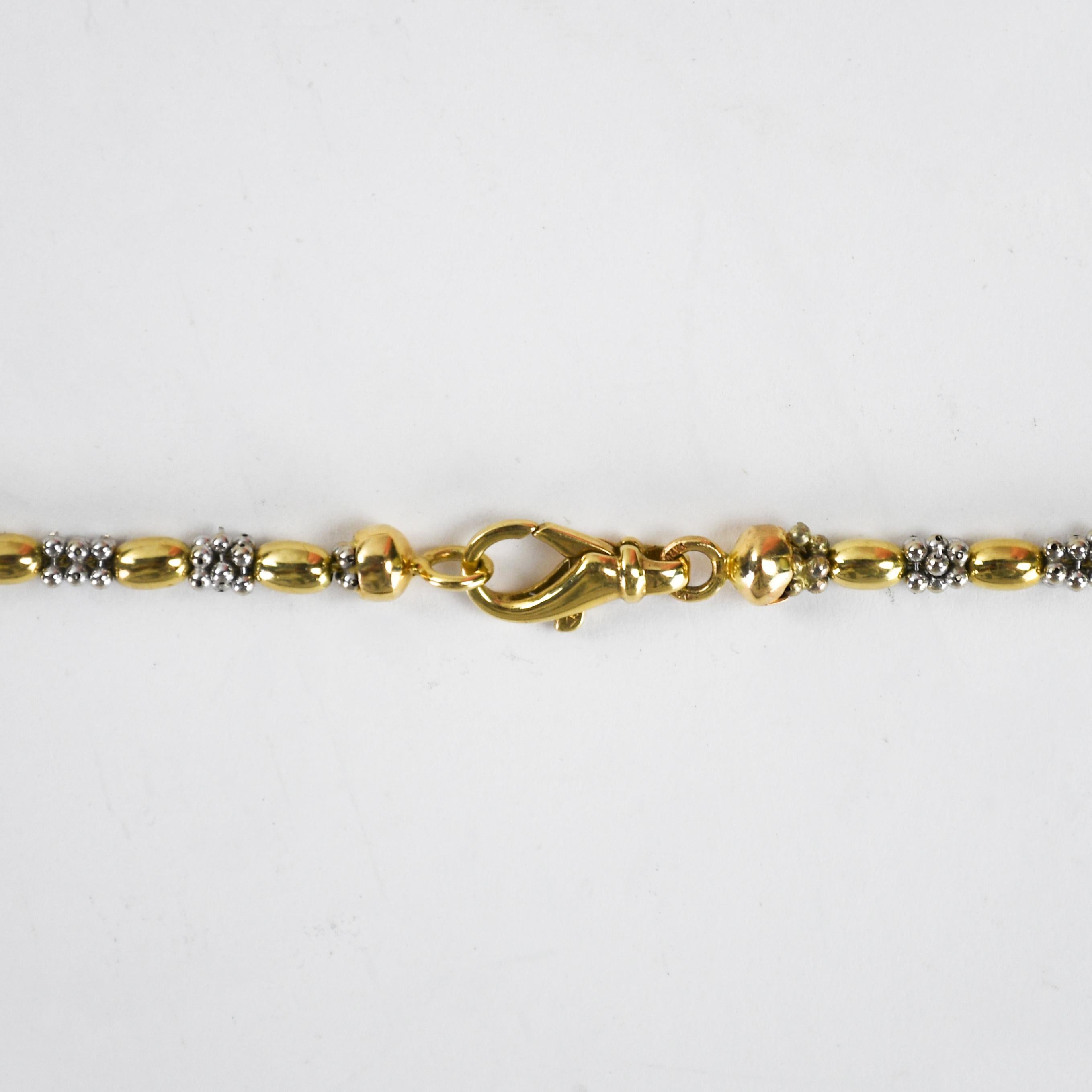 Collana con perline in oro 14K bicolore 21,3g In condizioni ottime in vendita a Laguna Beach, CA