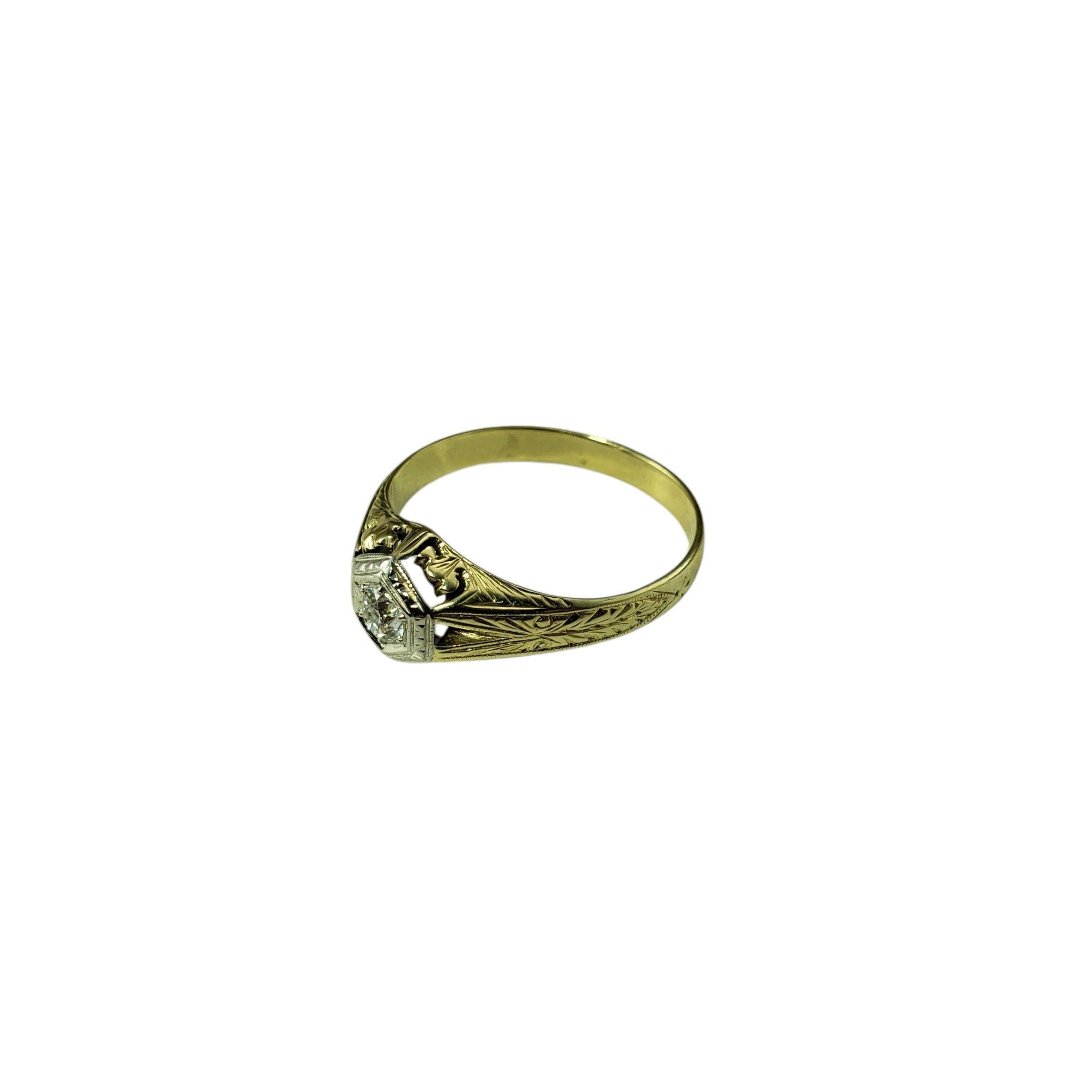 Brilliant Cut 14K Two-Tone Gold Filigree Diamond Art Deco Style Ring Size 8.25 #21252 For Sale