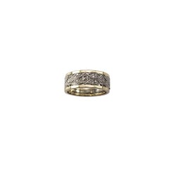 14K Two-Tone Gold Floral Wide Band Ring Size 6.75 #21114