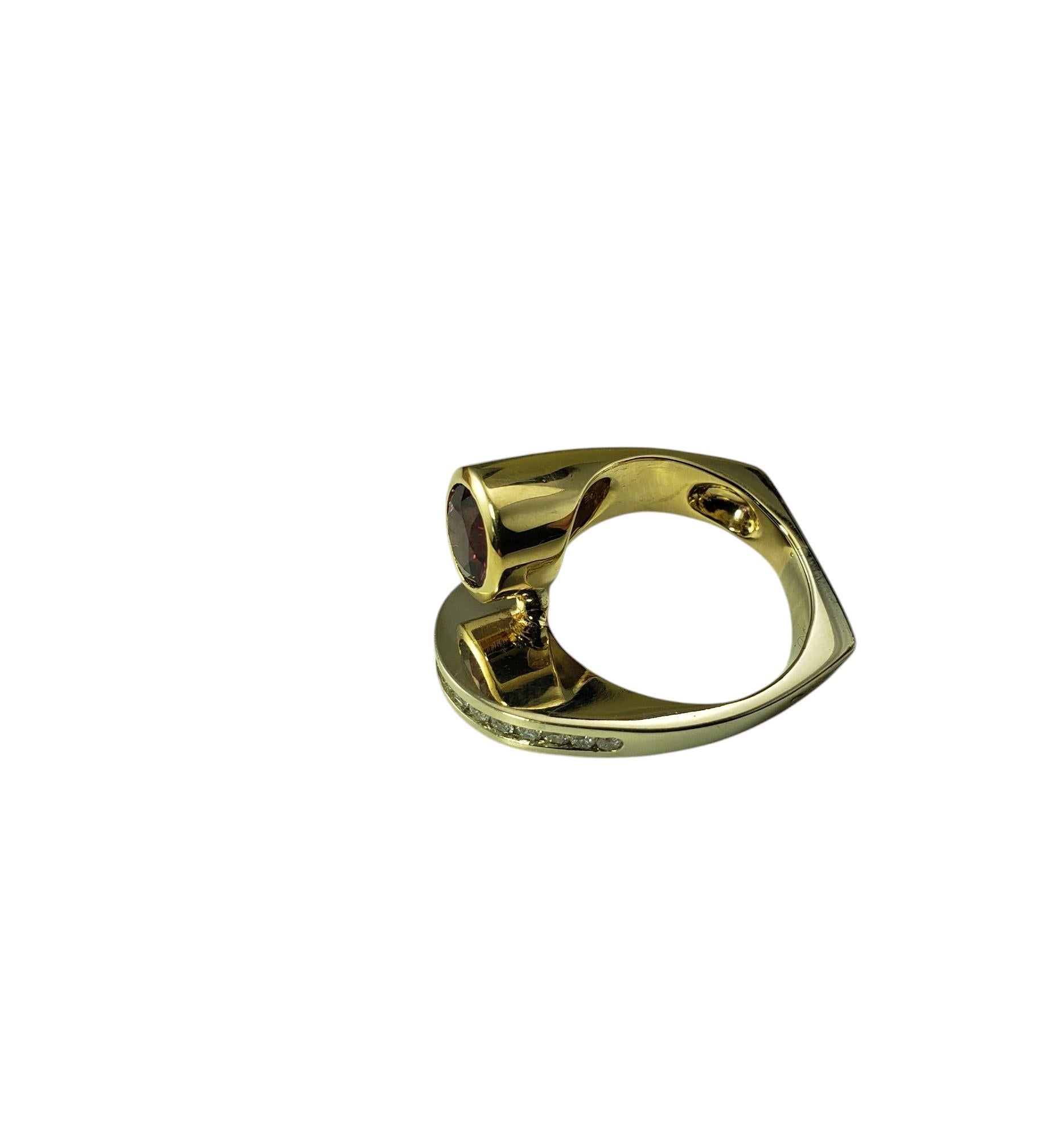 Contemporary 14K Two Tone Gold Garnet & Diamond Bypass Ring Size 6.5  #19748 For Sale