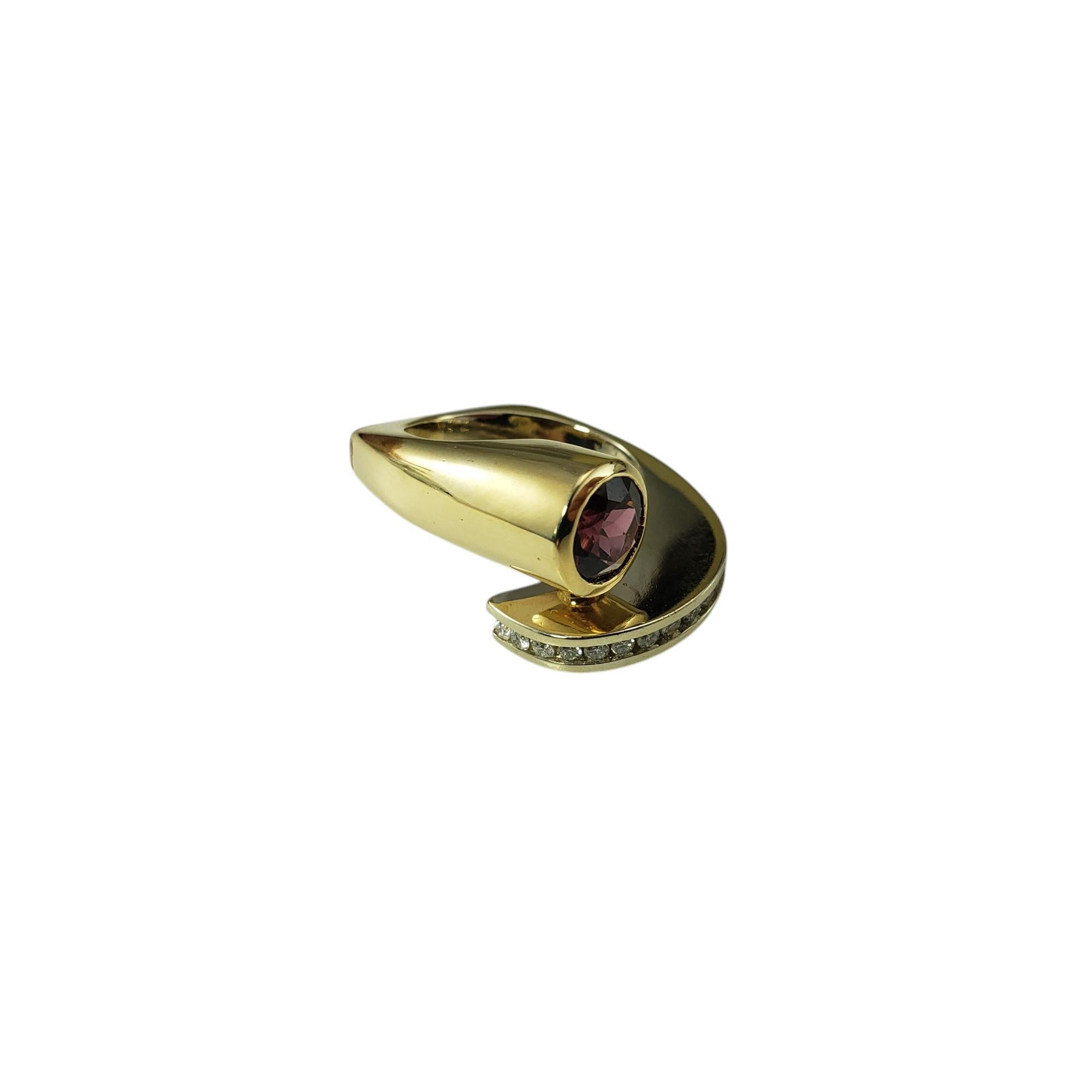 Round Cut 14K Two Tone Gold Garnet & Diamond Bypass Ring Size 6.5  #19748 For Sale