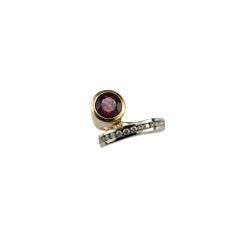 14K Two Tone Gold Garnet & Diamond Bypass Ring Size 6.5  #19748