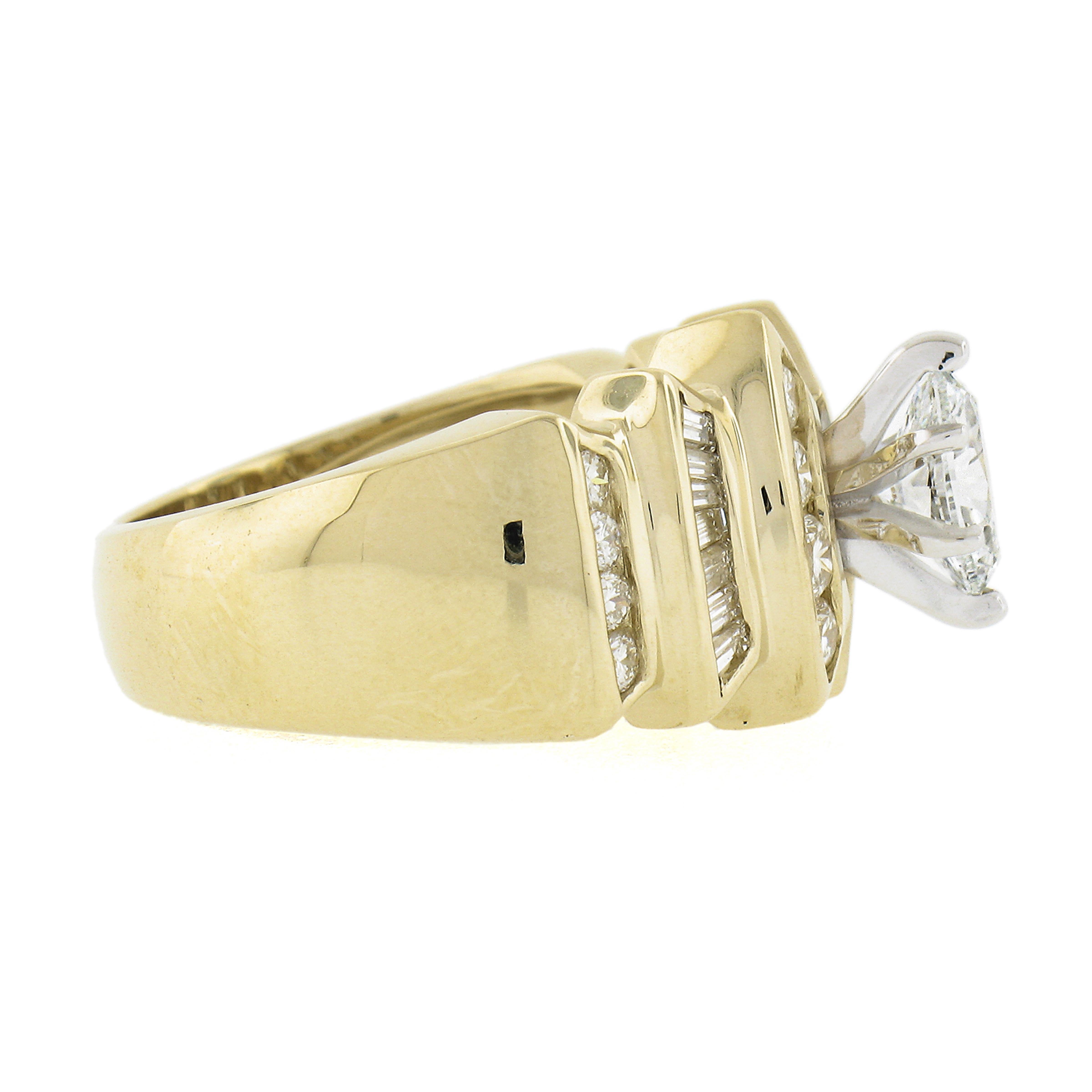14k zweifarbiges Gold Gia 1,62 Karat Marquise Diamant Substantial Breiter Verlobungsring Damen