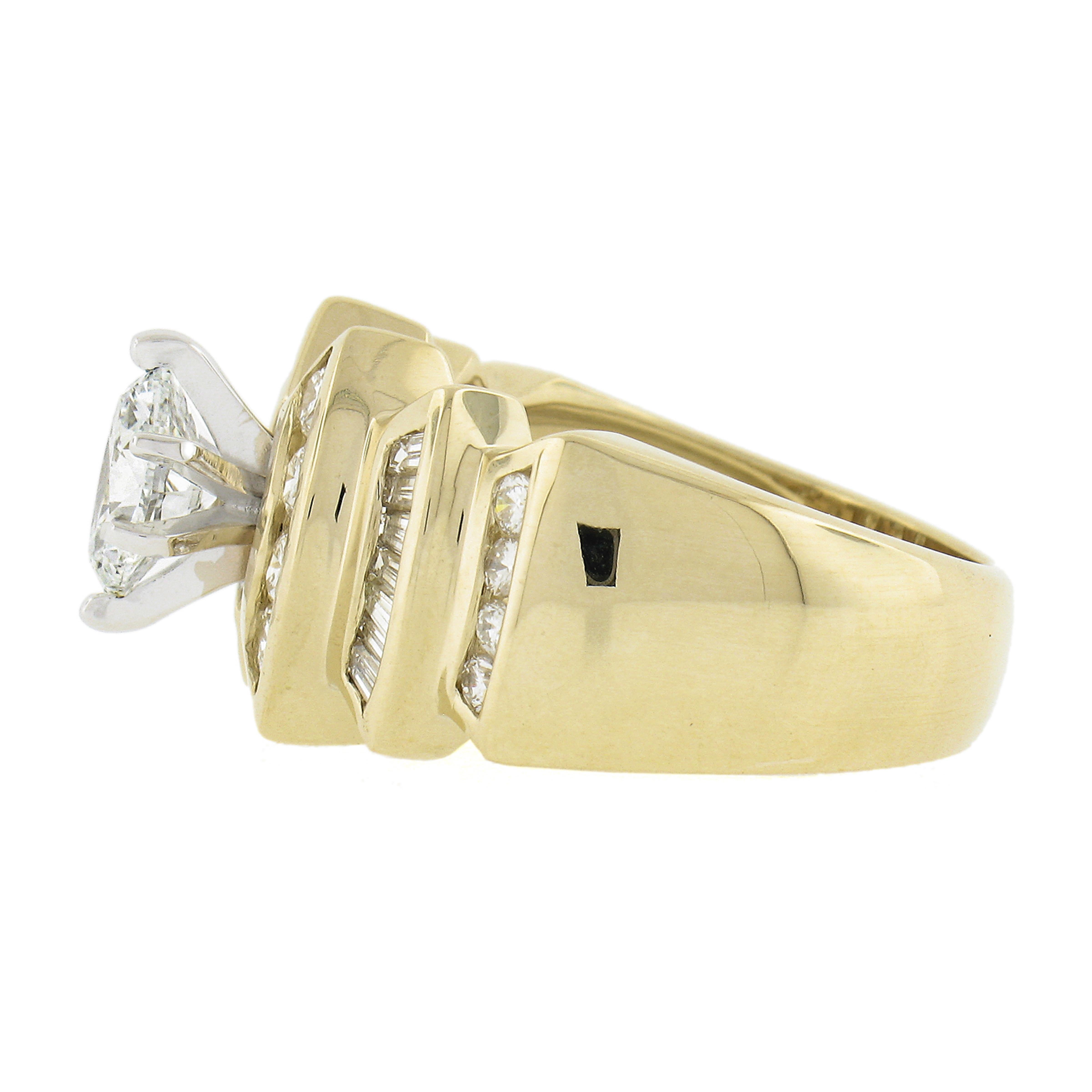 14k Two Tone Gold Gia 1.62ctw Marquise Diamond Substantial Wide Engagement Ring For Sale 1