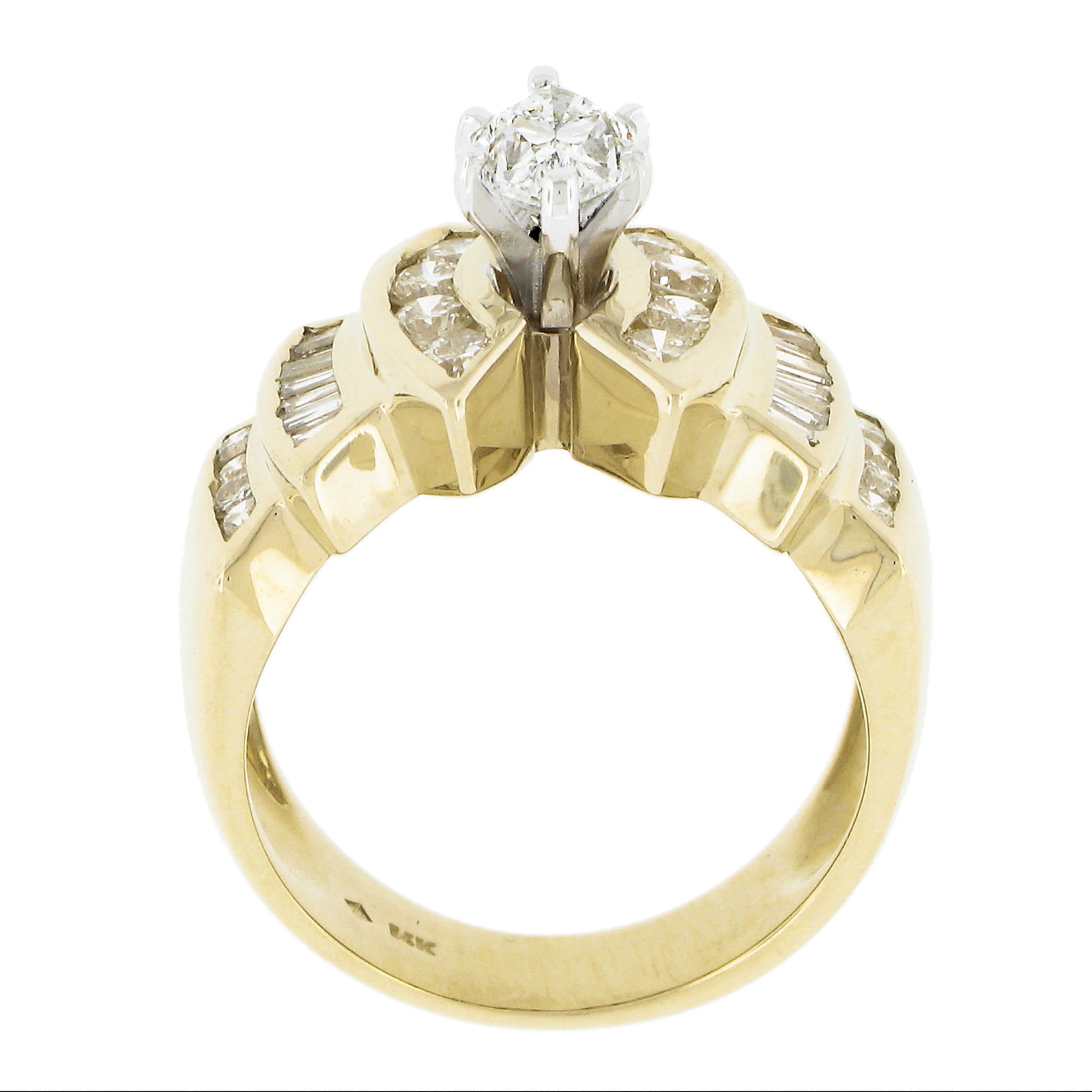14k zweifarbiges Gold Gia 1,62 Karat Marquise Diamant Substantial Breiter Verlobungsring 3