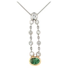 Halskette aus 14k zweifarbigem Gold mit grünem Turmalin und Diamanten