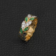 Bague d'anniversaire en or 14K bicolore avec diamants verts et blancs 0,57 ct, bague d'anniversaire