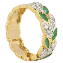 Bague d'anniversaire en or 14K bicolore avec diamants verts et blancs 0,57 ct, bague d'anniversaire