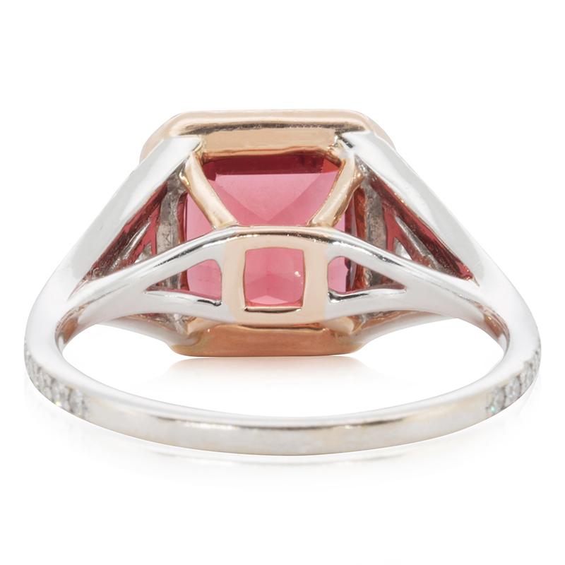 14k Two tone Gold Halo Ring 3.92 ct Natural Rubellite & Diamonds IGI Cert For Sale 3