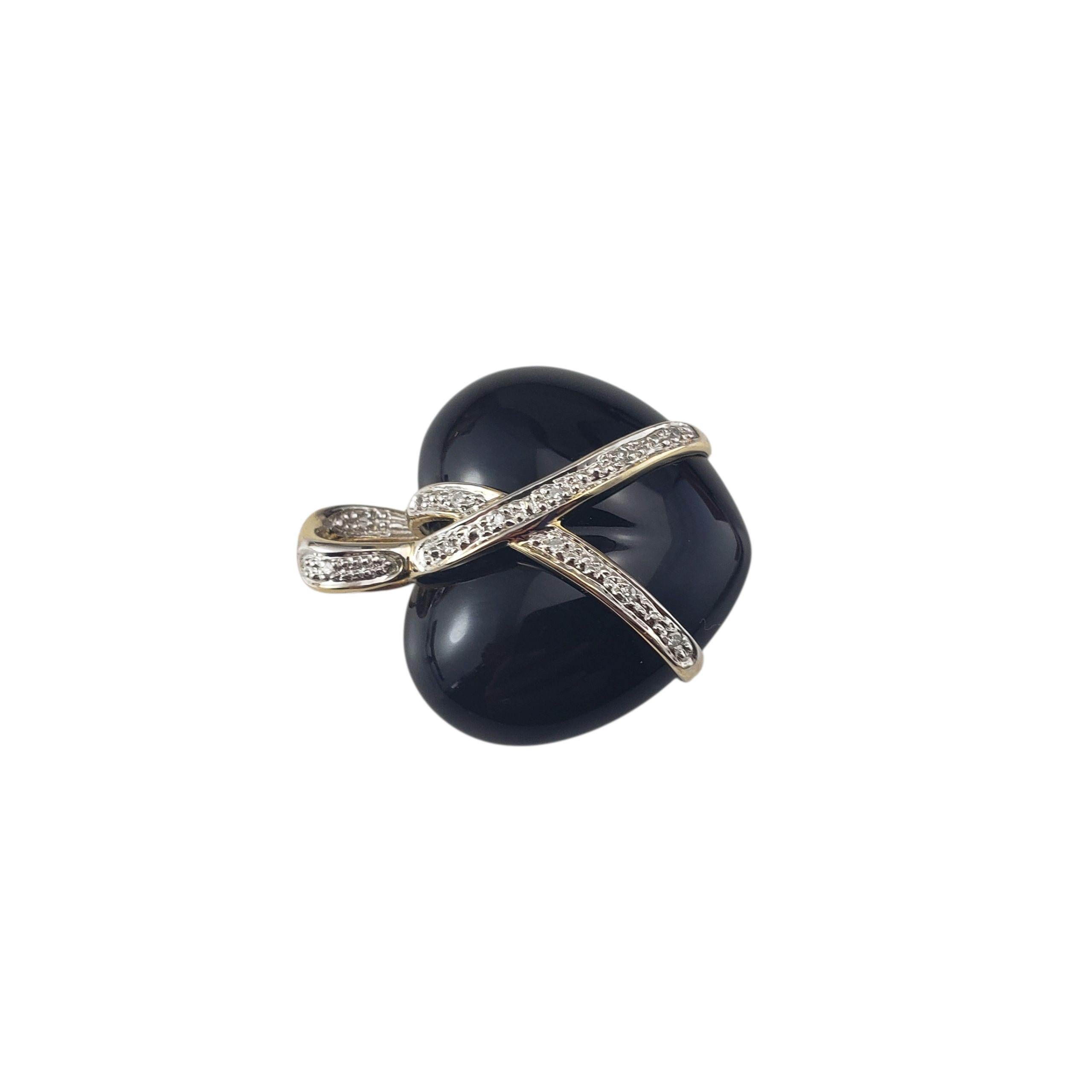 Taille simple 14K Two-Tone Gold Onyx and Diamond Puffy Heart Pendant #22225 en vente