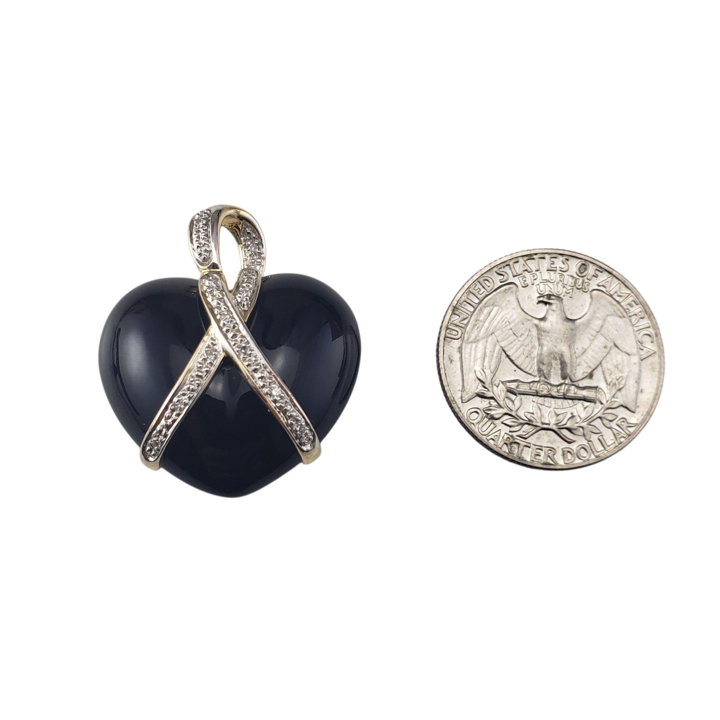 14K Two-Tone Gold Onyx and Diamond Puffy Heart Pendant #22225 en vente 1
