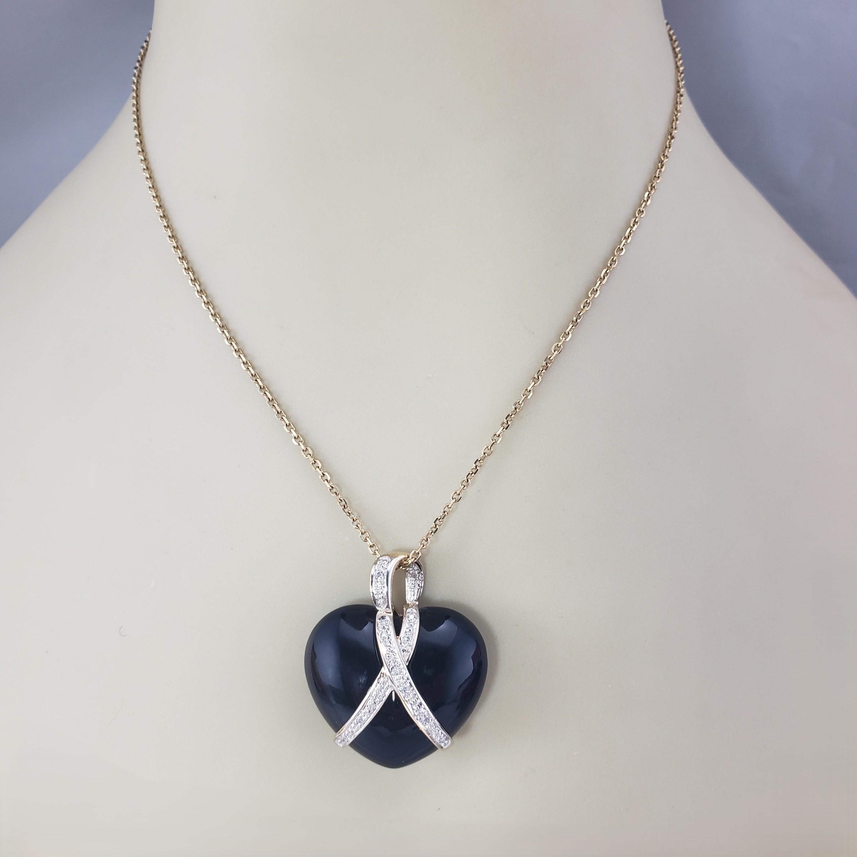 14K Two-Tone Gold Onyx and Diamond Puffy Heart Pendant #22225 en vente 2