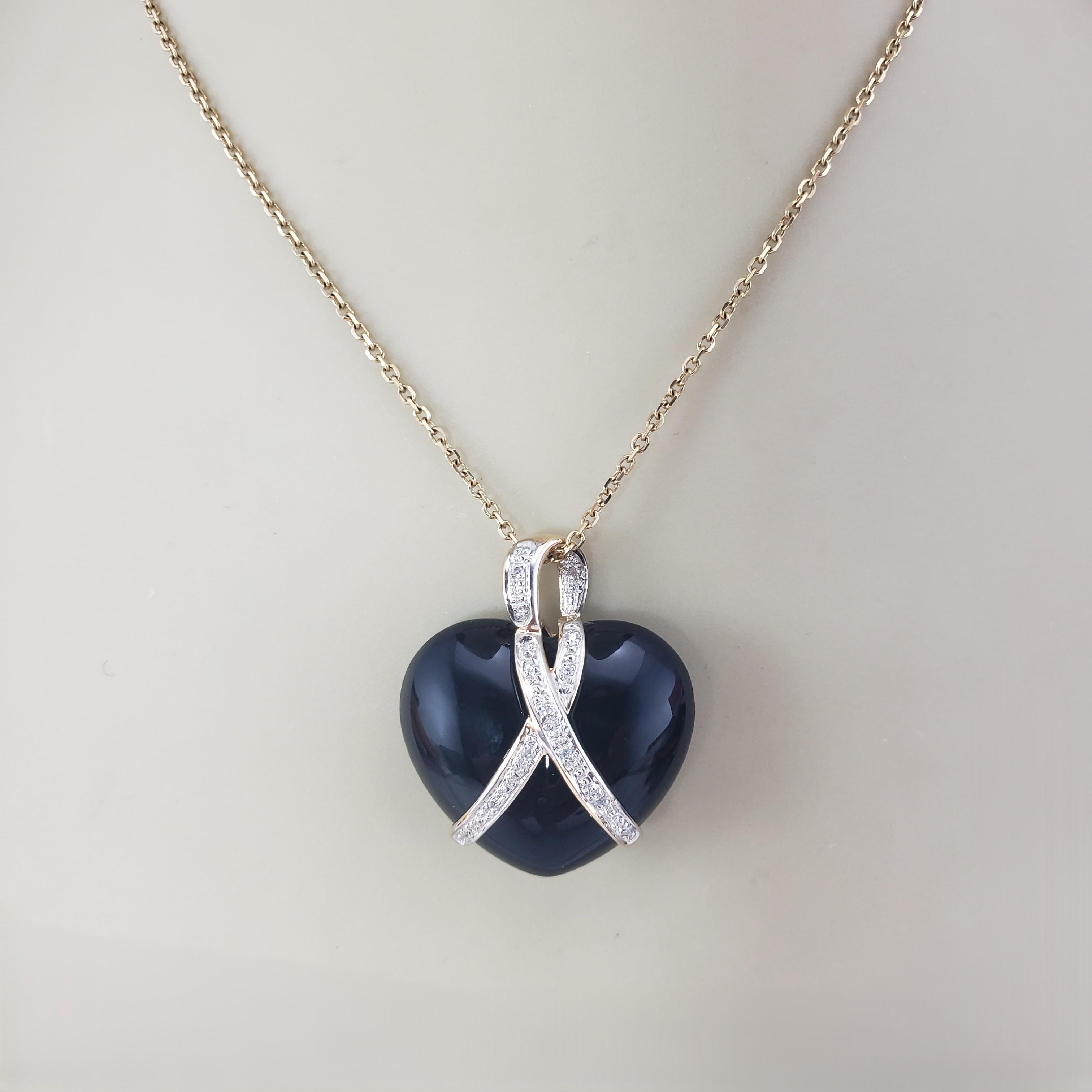 14K Two-Tone Gold Onyx and Diamond Puffy Heart Pendant #22225 en vente 3