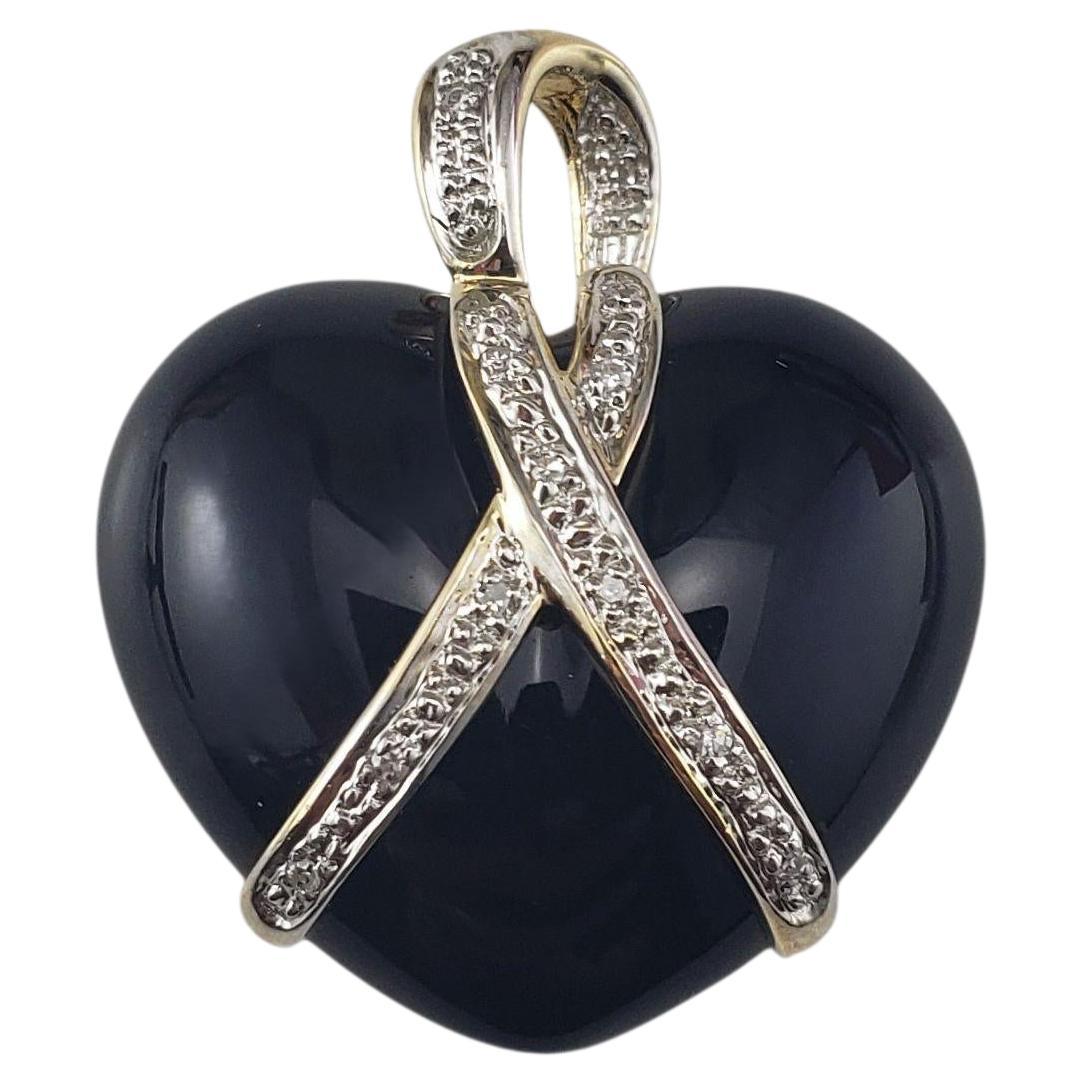 14K Two-Tone Gold Onyx and Diamond Puffy Heart Pendant #22225 en vente