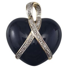 14K Two-Tone Gold Onyx and Diamond Puffy Heart Pendant #22225
