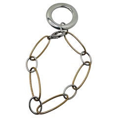 14K Two-Tone Gold Owl Link Bracelet, Art Deco, 7 Inch, 1990s