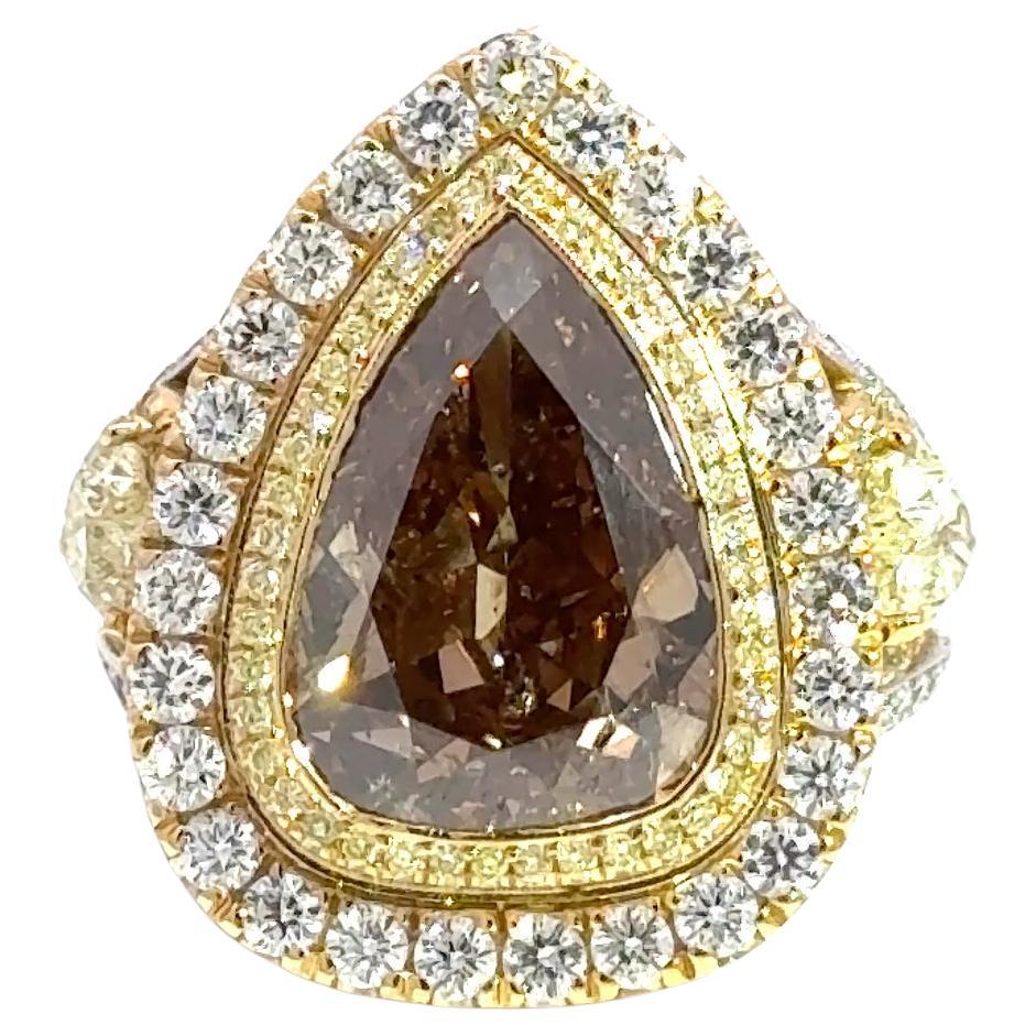 14K Two-Tone Gold Pear Shape Champagne Brown Diamond Halo Ring