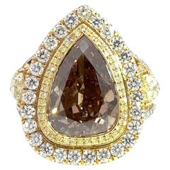 14K Two-Tone Gold Pear Shape Champagne Brown Diamond Halo Ring