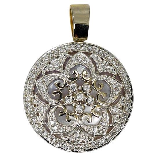 14K Two-Tone Gold (Reversible) Diamond & Mother of Pearl Pendant 6.5g