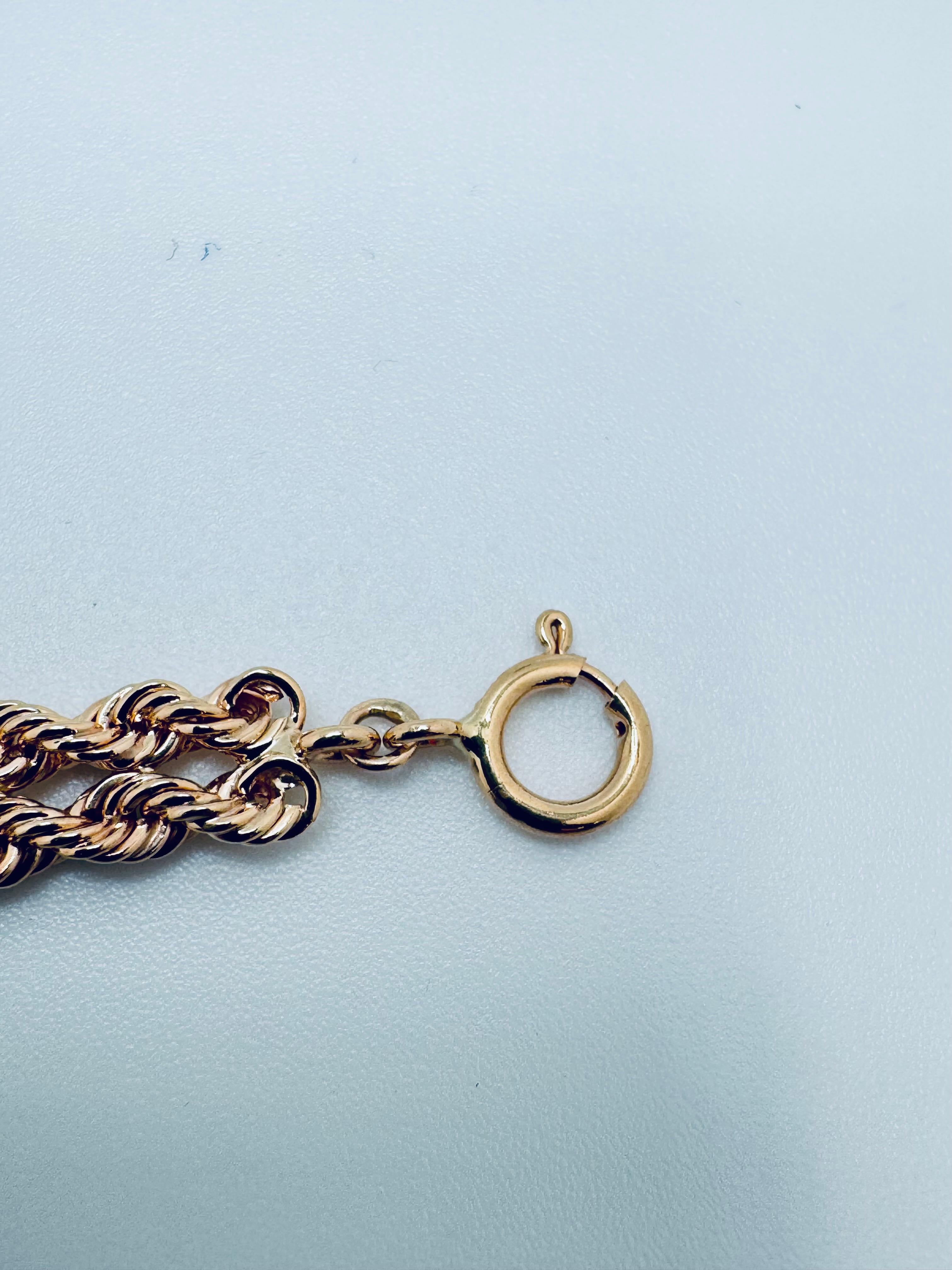 14K Two-Tone Gold Rope Chain Diamond Bracelet – 7 Inches Corte redondo en venta