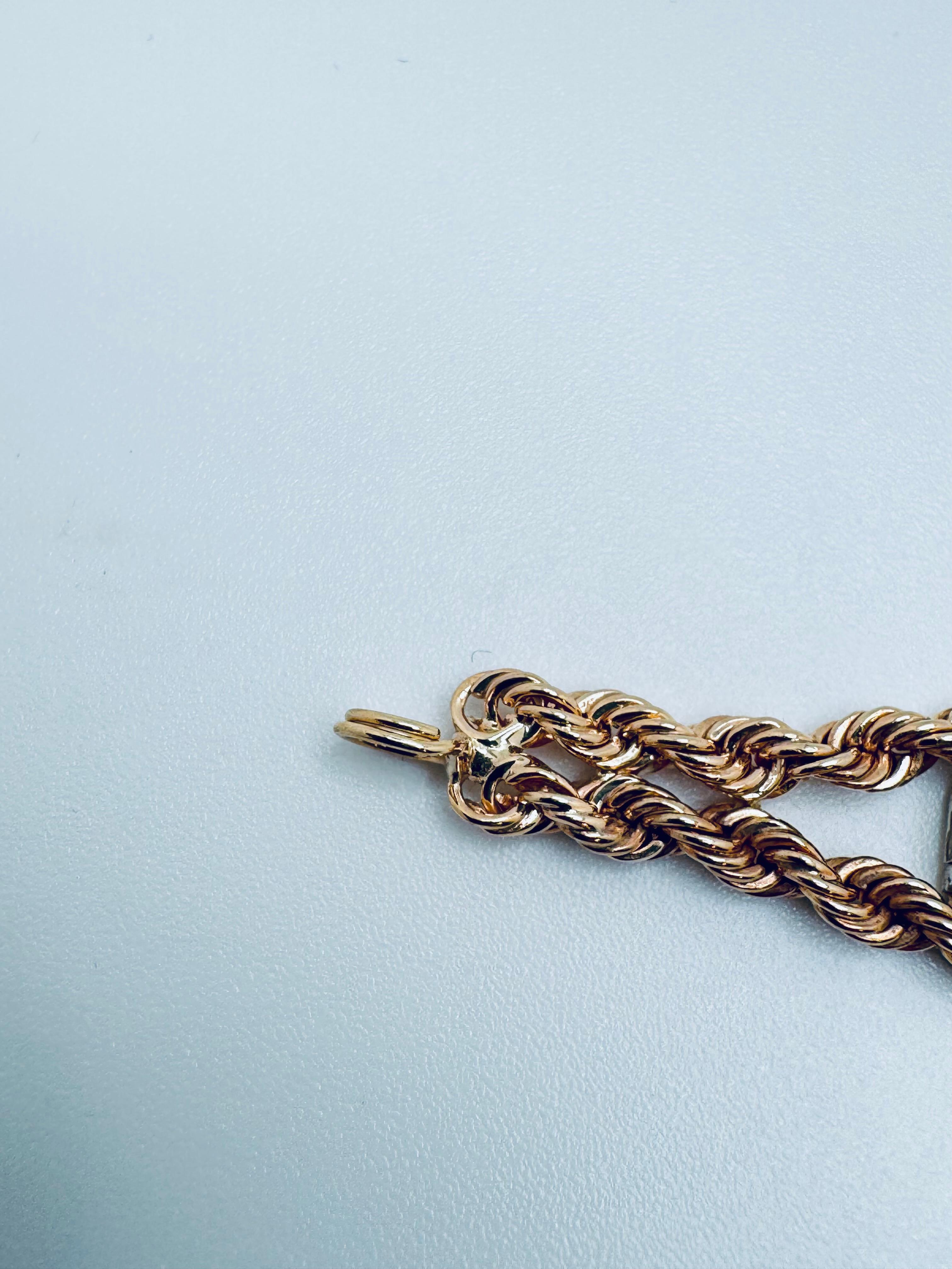 14K Two-Tone Gold Rope Chain Diamond Bracelet – 7 Inches en Bueno estado para la venta en Palm Desert, CA