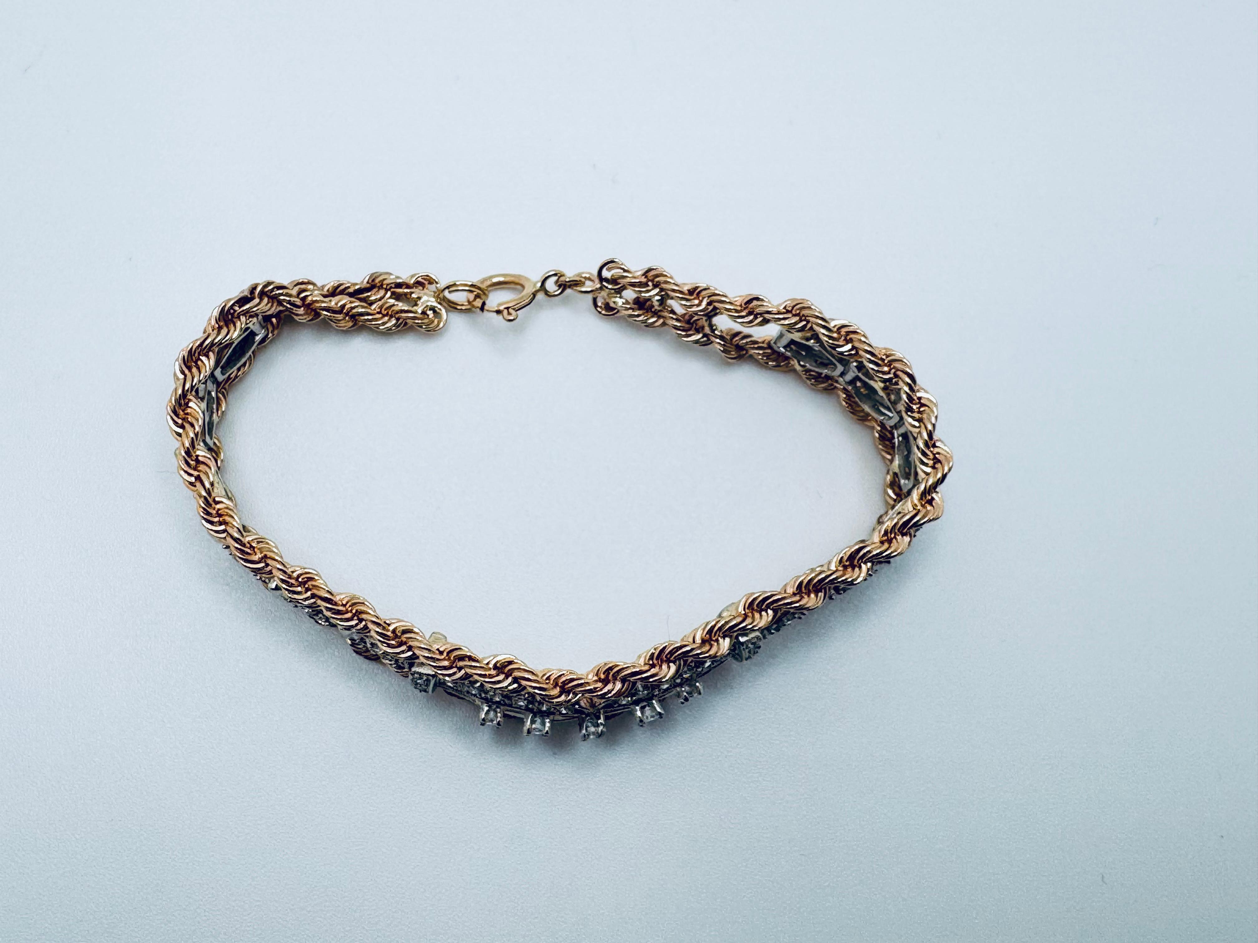 14K Two-Tone Gold Rope Chain Diamond Bracelet – 7 Inches en venta 3