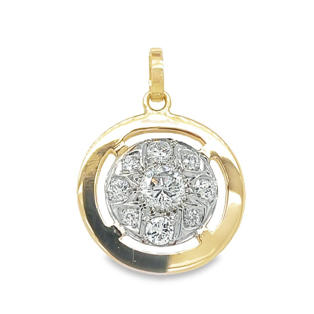 da uomo o donna Ciondolo con diamante rotondo a illusione in oro 14K bicolore in vendita