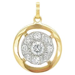 14K Two Tone Gold Round Illusion Diamond Pendant