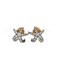 14K Two-Tone Gold Starfish Stud Earrings 1.3ct Old European Cut G VS Diamonds